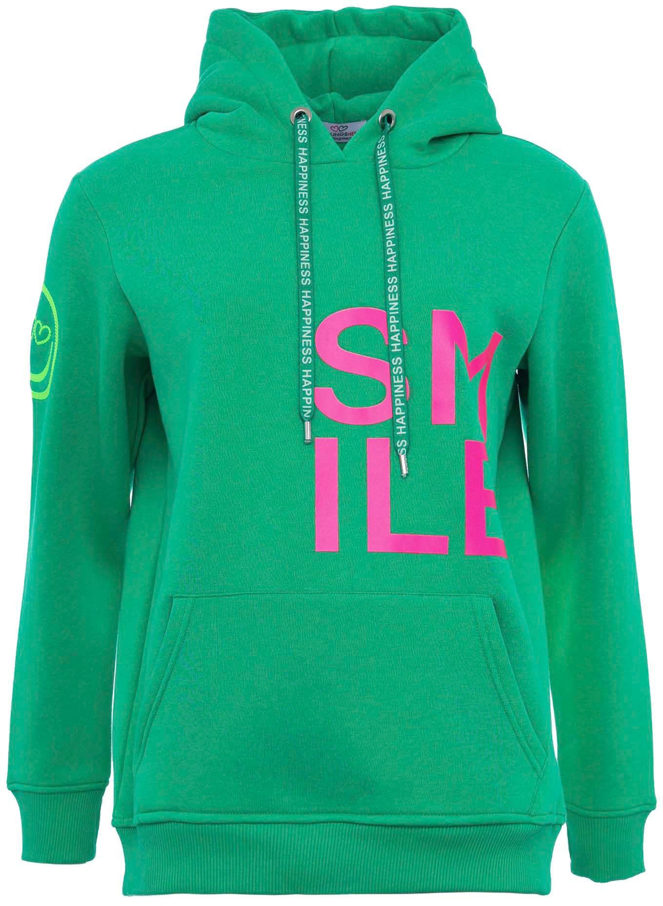 Zwillingsherz Kapuzensweatshirt, mit gesticktem Neon Smiley und Kordel mit Schriftzug