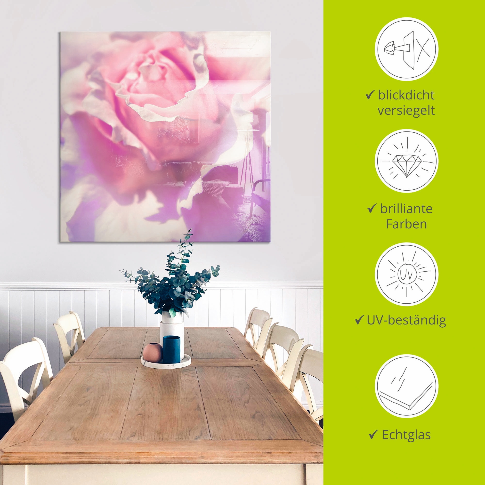Artland Glasbild »Rosa«, Blumen, (1 St.), in verschiedenen Größen