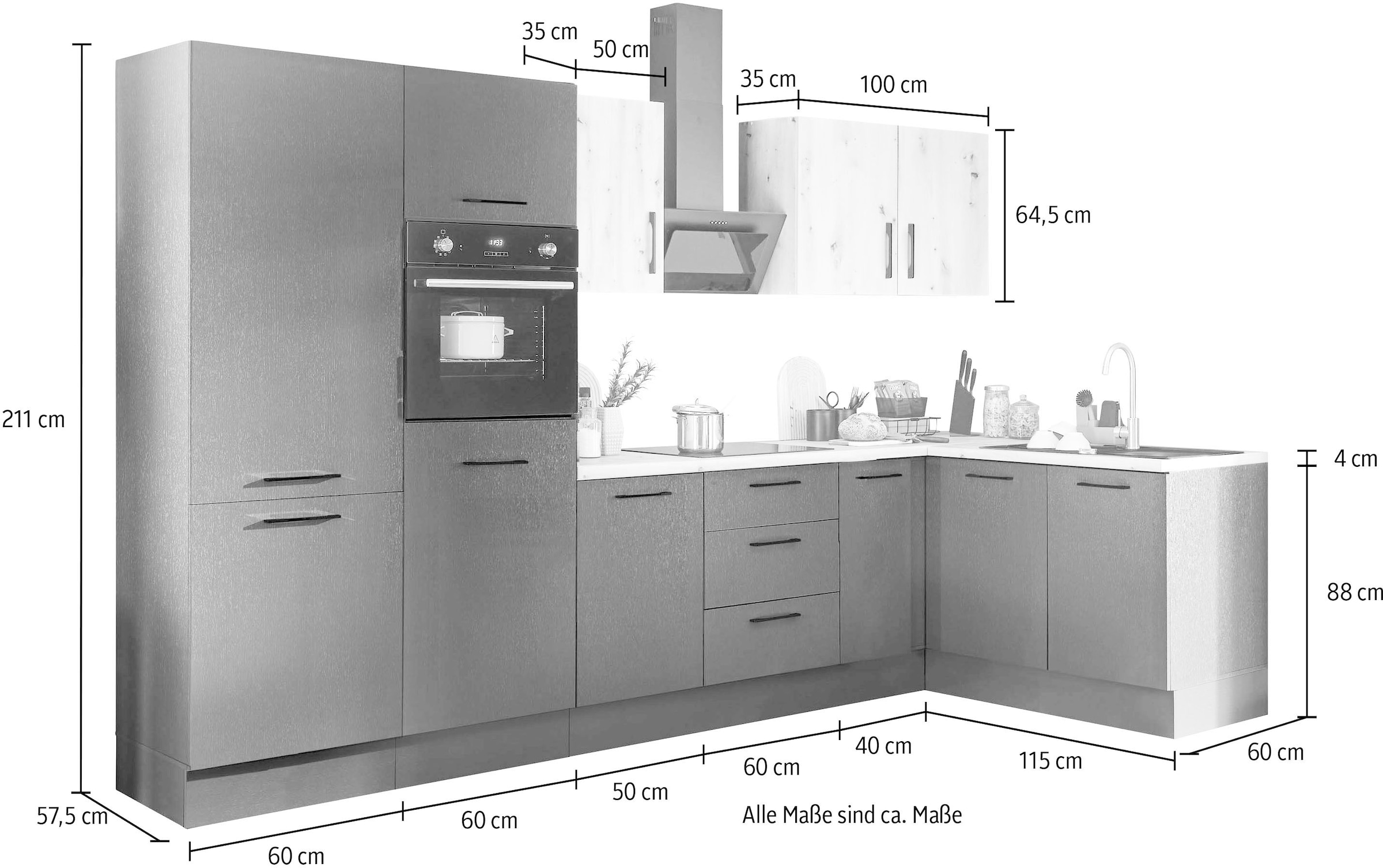 BASIC by Balculina Winkelküche »Turin«, Stellbreite 330x175 cm, wahlweise mit E-Geräten