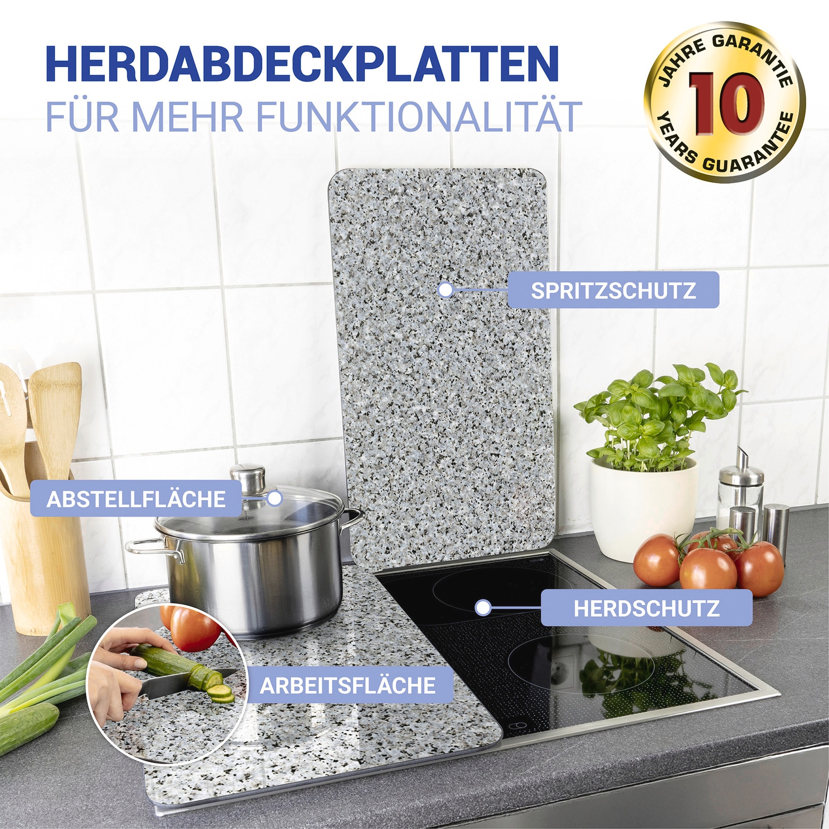 WENKO Herd-Abdeckplatte »Universal Modell Granit«, (Set, 2 tlg.), Herdabdeckung für alle Herdarten, kratzfest, mit rutschfesten Füßen