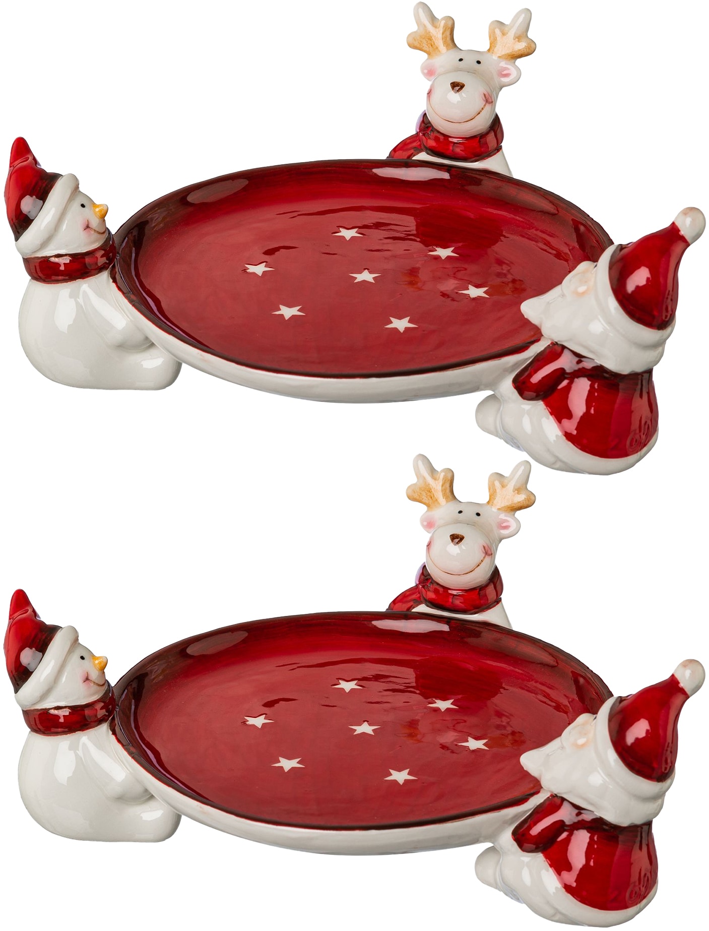 Creativ home Gebäckteller »Weihnachtsdeko rot«, (Set, 2 tlg.), mit  Weihnachtsfiguren, Ø ca. 16 cm mit 3 Jahren XXL Garantie