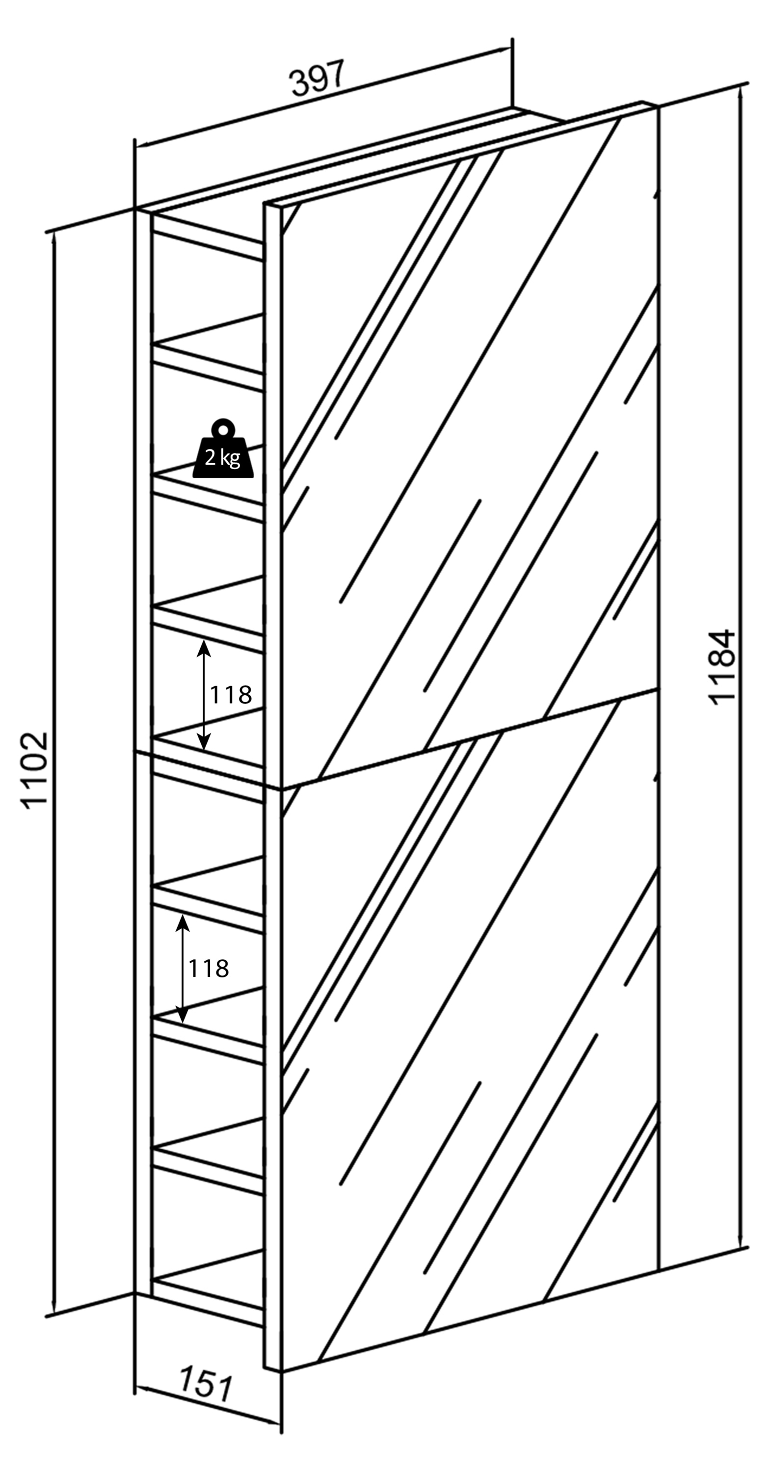 VCM Badspiegel »VCM Badschrank zeitlos | Maße ca. H. 118 x B. 40 x T. 15 cm | ausreichend Stauraum | Spiegelschrank - Flandu XL«, (VCM Flandu)