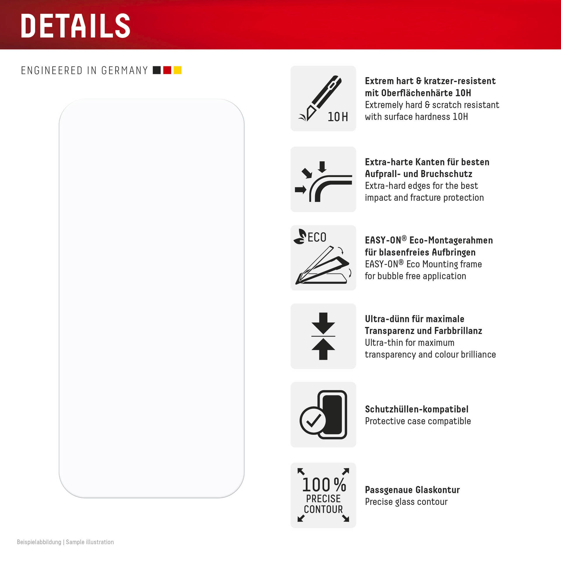 Displex Displayschutzglas »Real Glass Screen Protection + Case«, für Apple iPhone 16, Displayschutzfolie, Schutzfolie, Bildschirmschutz, kratz- & stoßfest