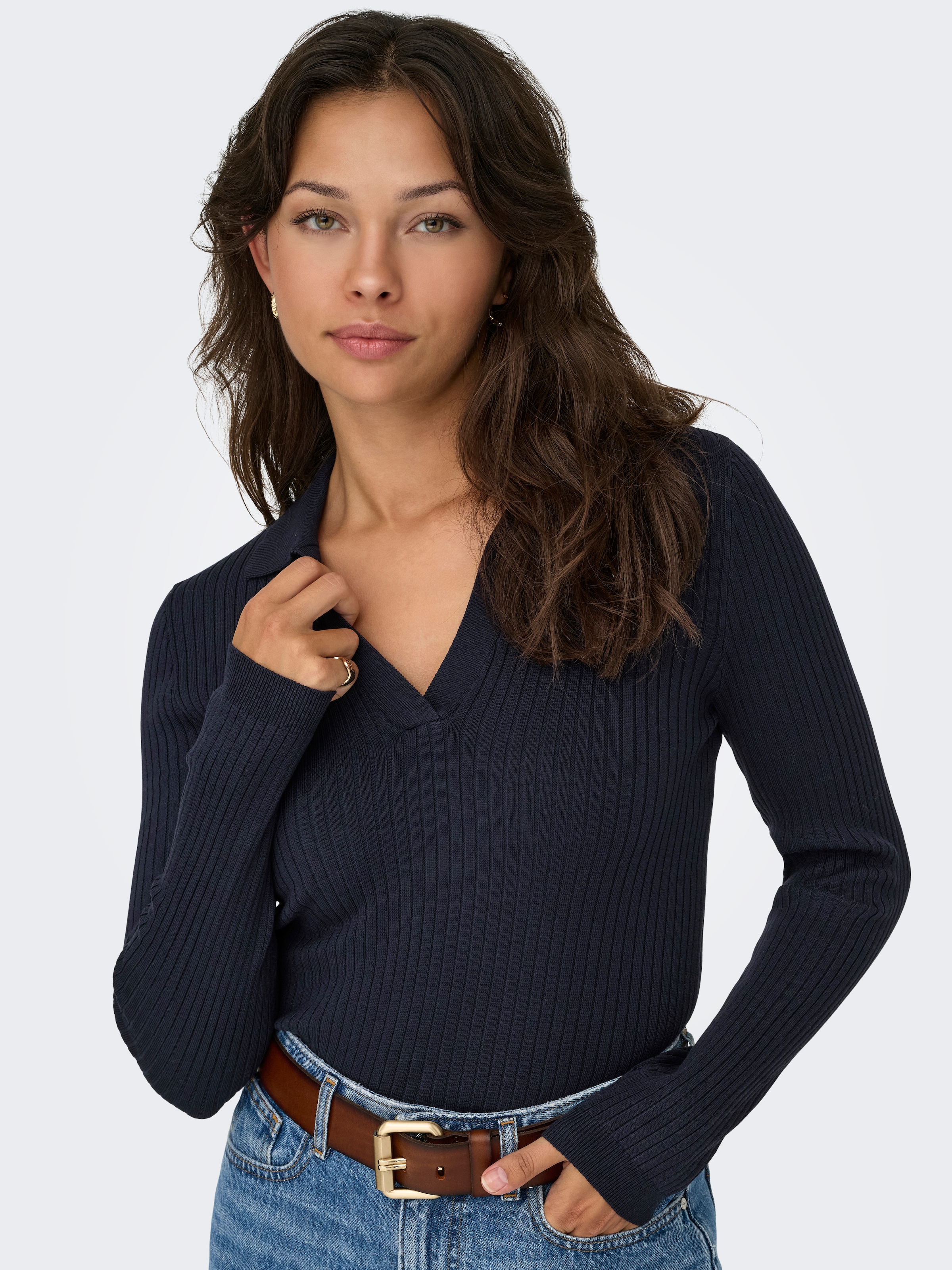 ONLY Polokragenpullover »ONLKAYA LS POLO PULLOVER EX KNT« Rippstrick