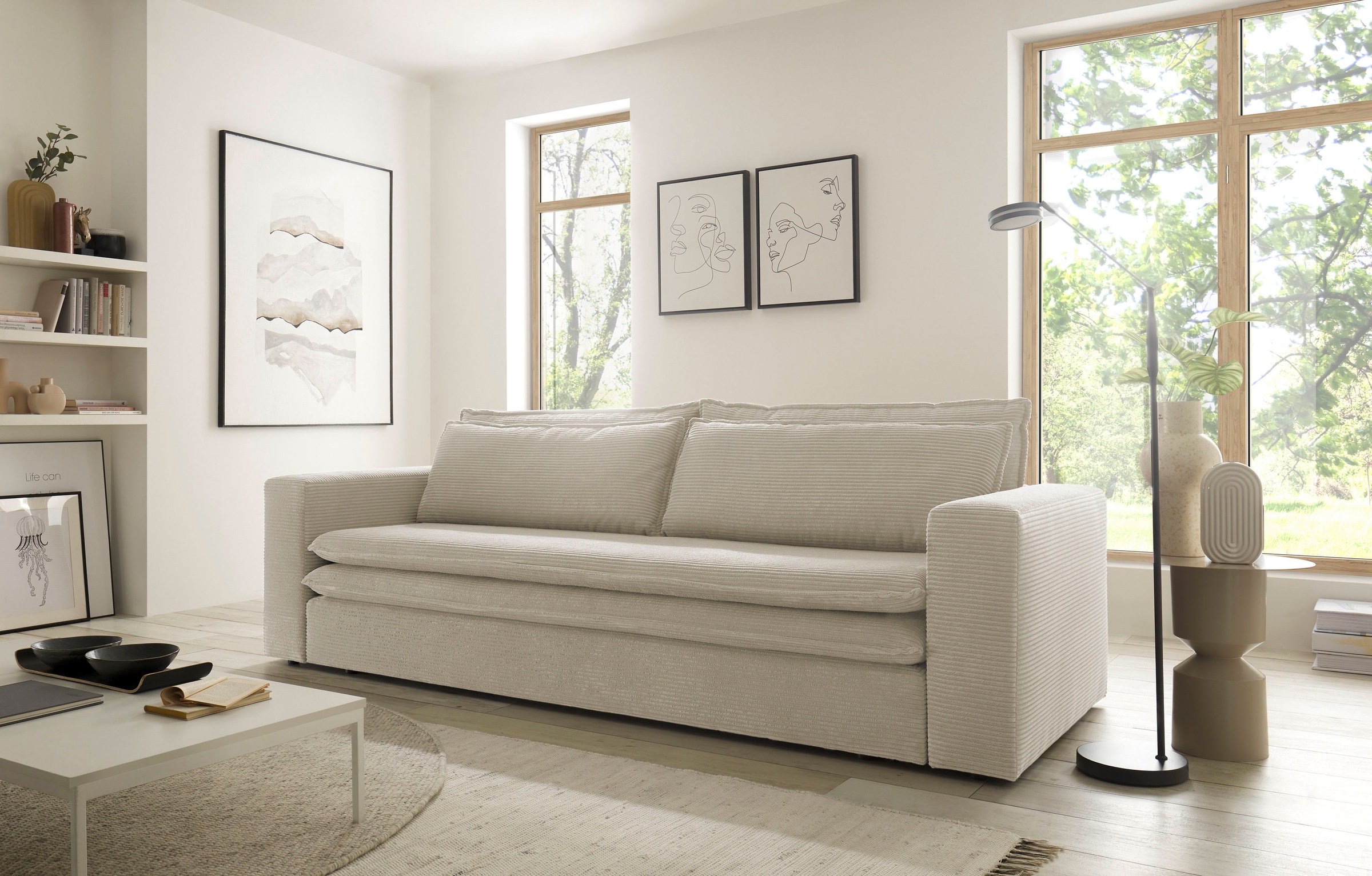 Places of Style 3-Sitzer »PIAGGE«, Cord-Bezug - mit Bettfunktion und Bettkasten, mit praktischem Topper
