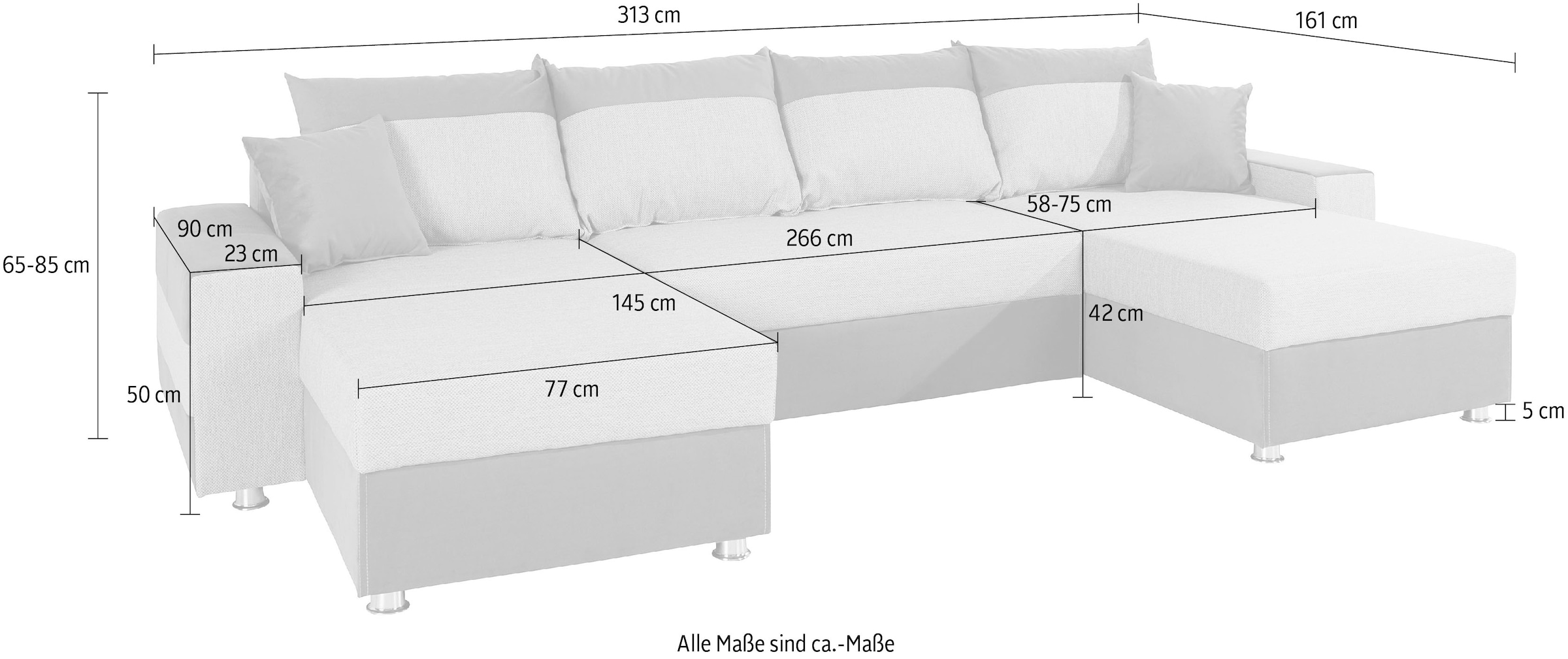 COLLECTION AB Wohnlandschaft »Antalya U-Form«, mit Bettkasten und Bettfunktion, 2 Zierkissen inklusive