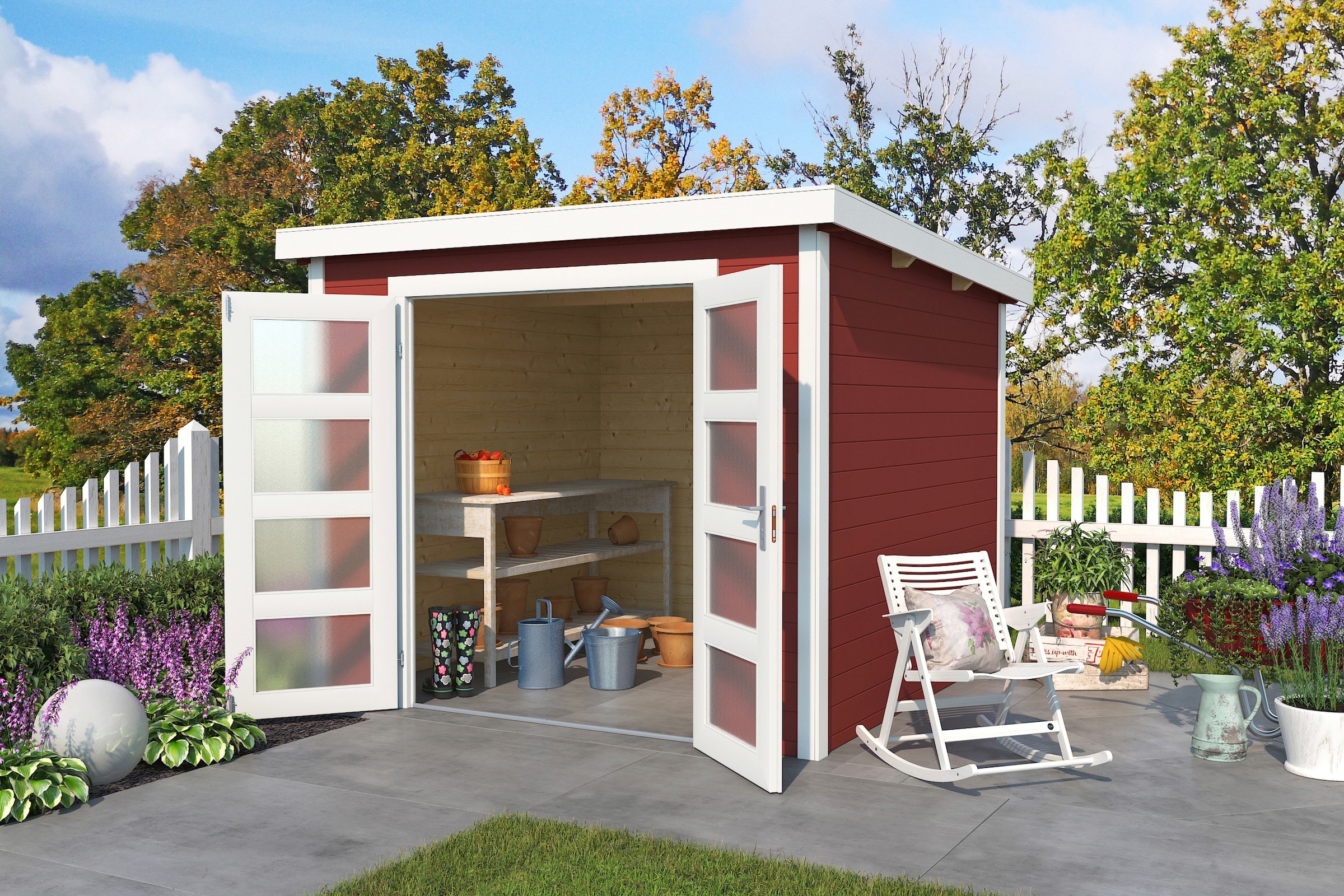 LASITA MAJA Gartenhaus »Zambezi 4«, Blochbohlenhaus 28mm, Fundamentmass 2500x2500, Schwedenrot