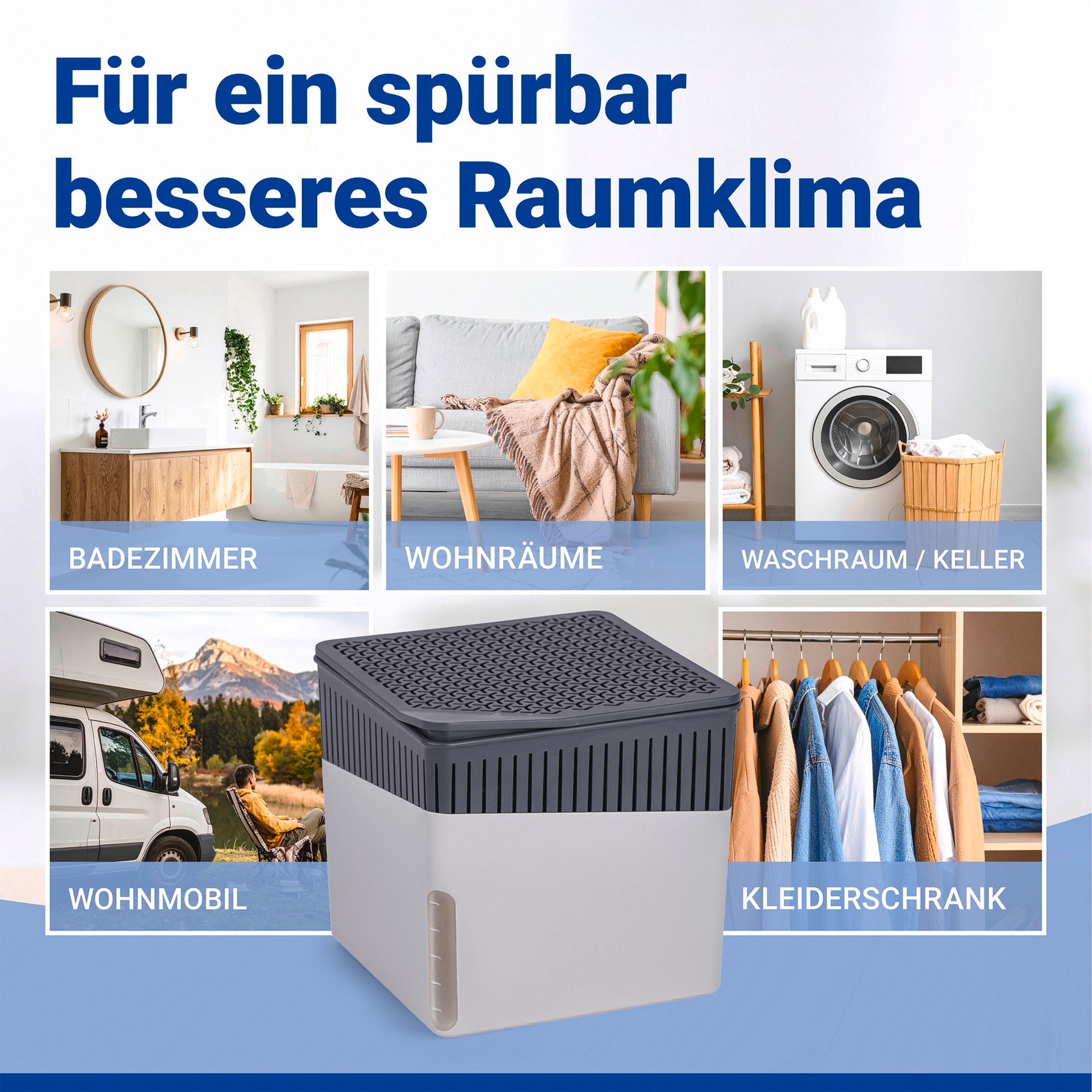 WENKO Luftentfeuchter »Cube« für 80 m³ Räume mit 2 x 1000 g Entfeuchter-Blöcken, für Räume bis 80 m³