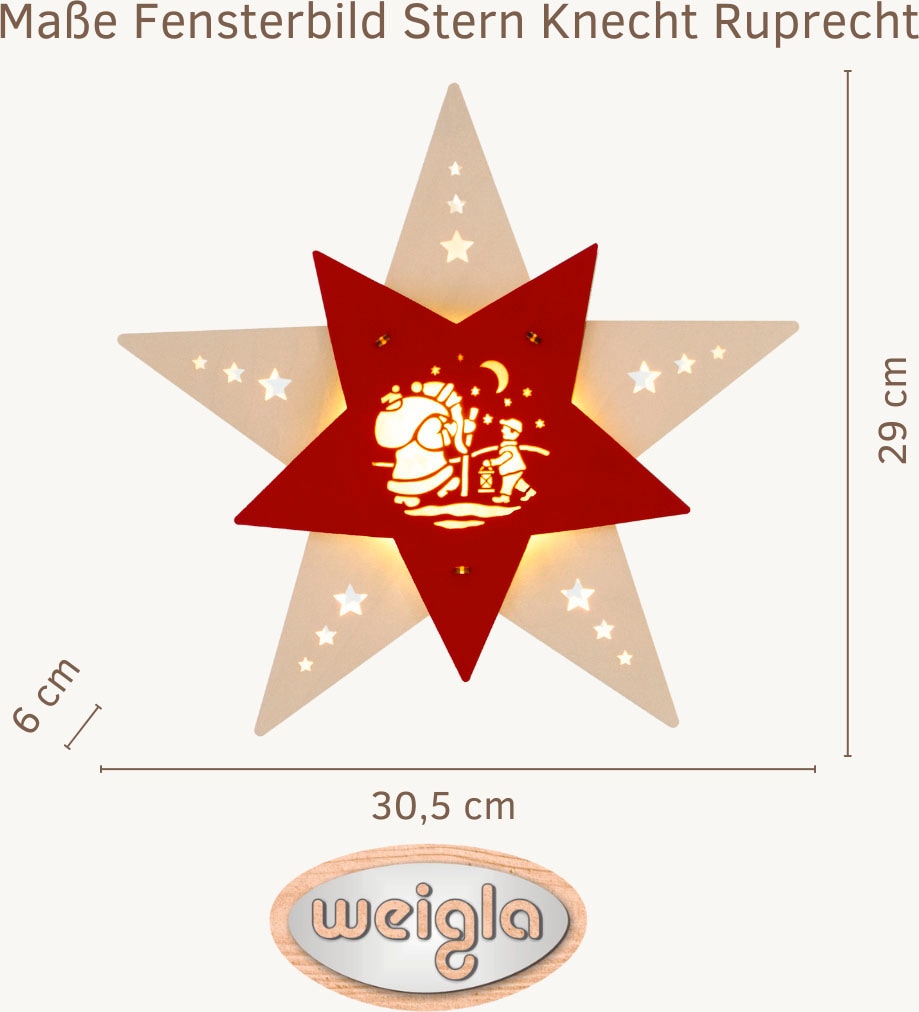 Weigla Dekostern »LED Knecht Ruprecht, beleuchtetes Fensterbild, WEIẞ-ROT«, (1 St.), Erzgebirge garantiert, Weihnachtsdeko Innen, Weihnachtsbeleuchtung