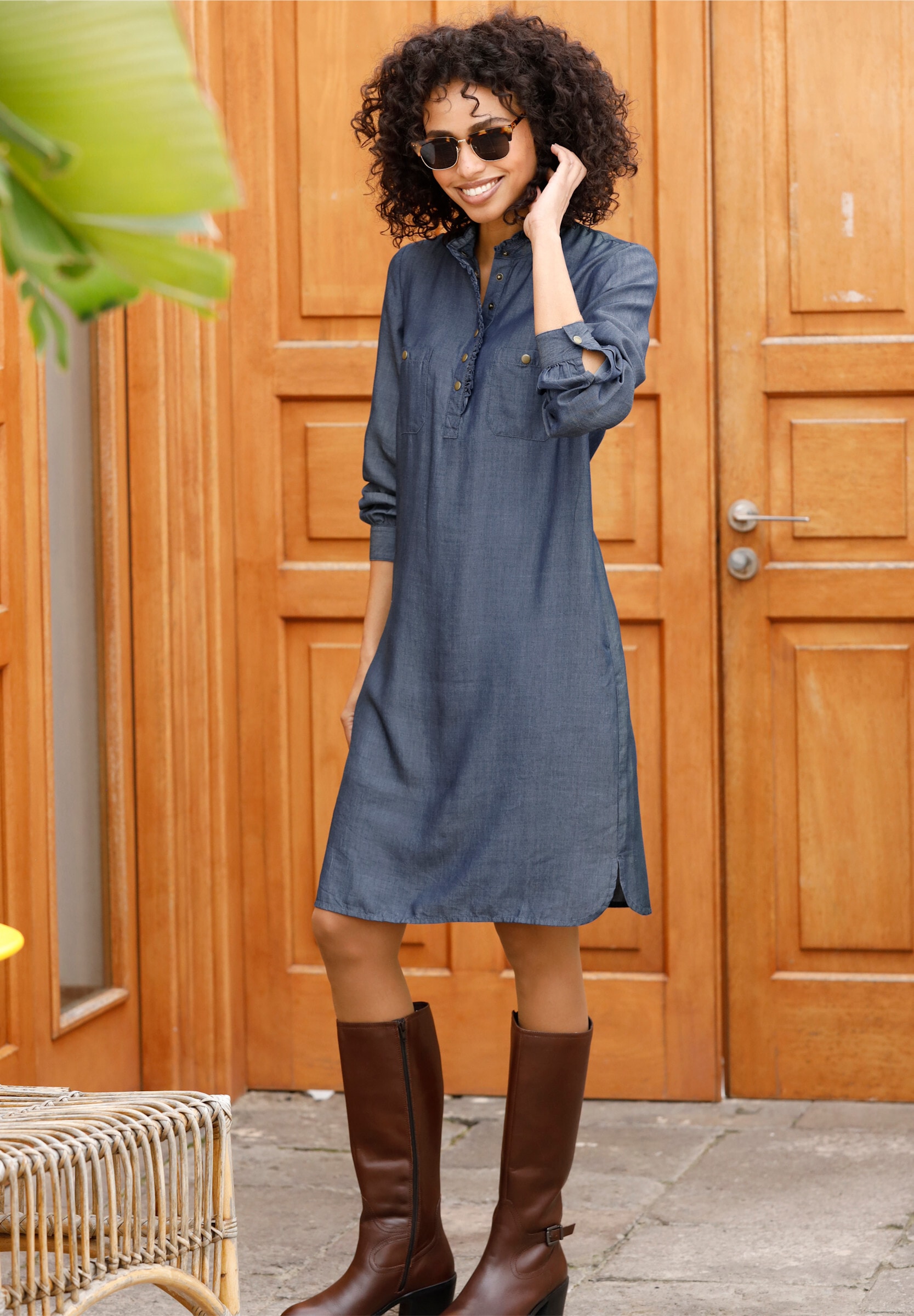 heine Hemdblusenkleid »Webkleid Blusenkleid in Denim-Optik« Brusttasche