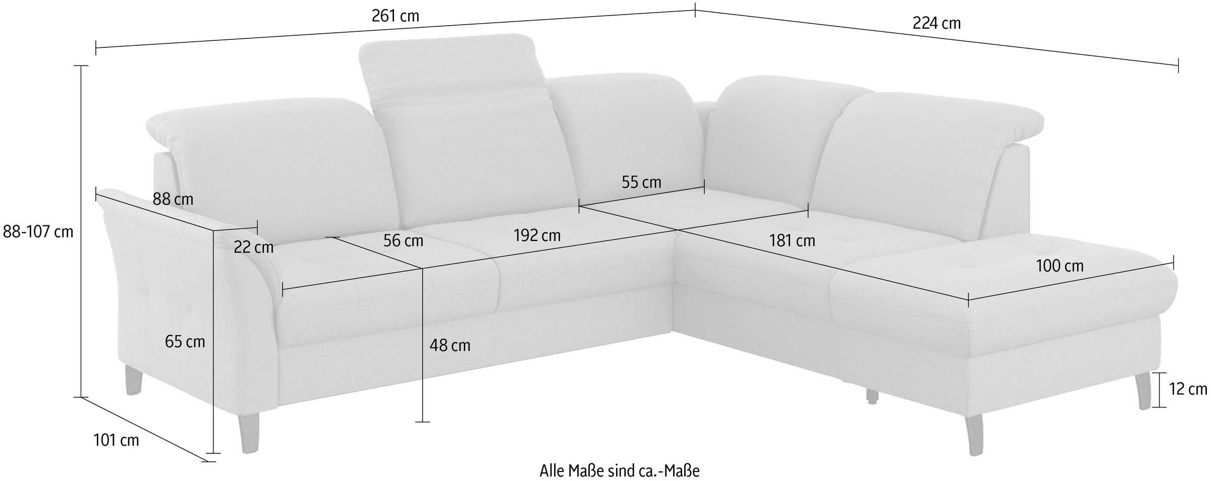 sit&more Ecksofa »Maggiore L-Form«, wahlweise mit Kopfteilverstellung, Bettfunktion und Stauraum