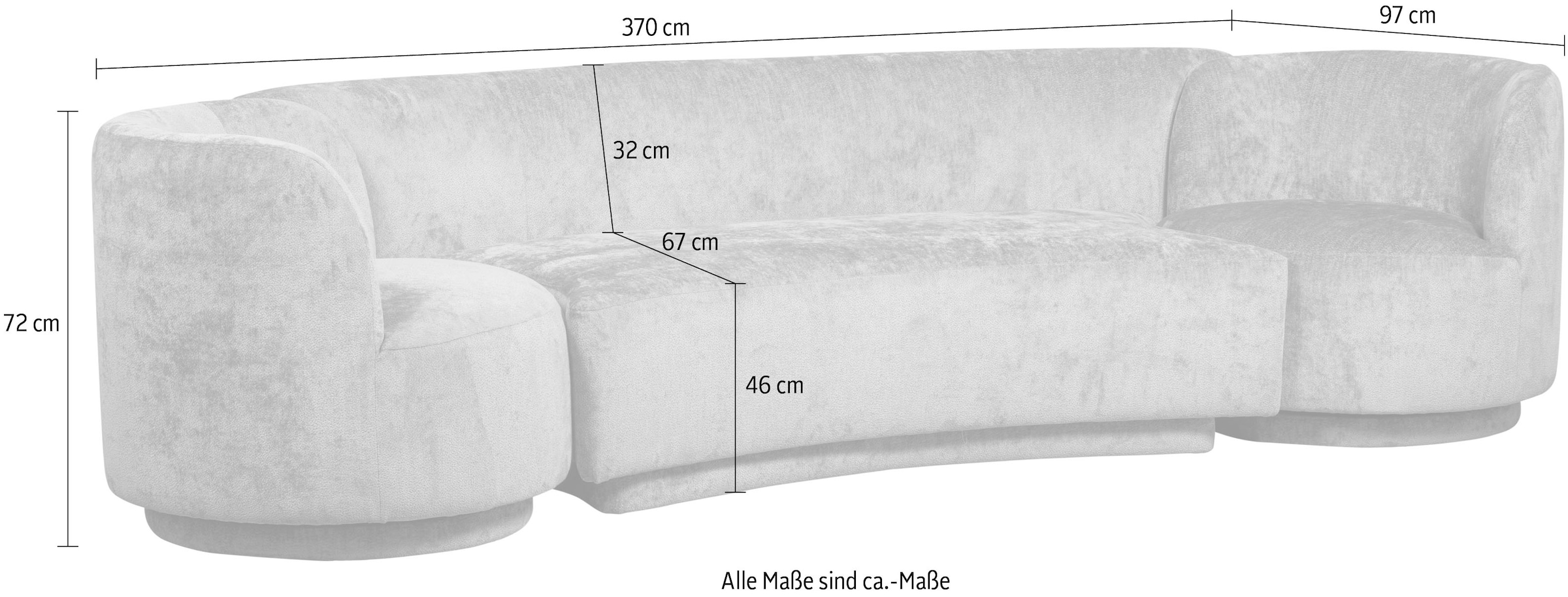 WOOOD Loungesofa »Combi-Popular: Bank + Sessel«, mit grobem Chenille gefüttert, Breite 370 cm