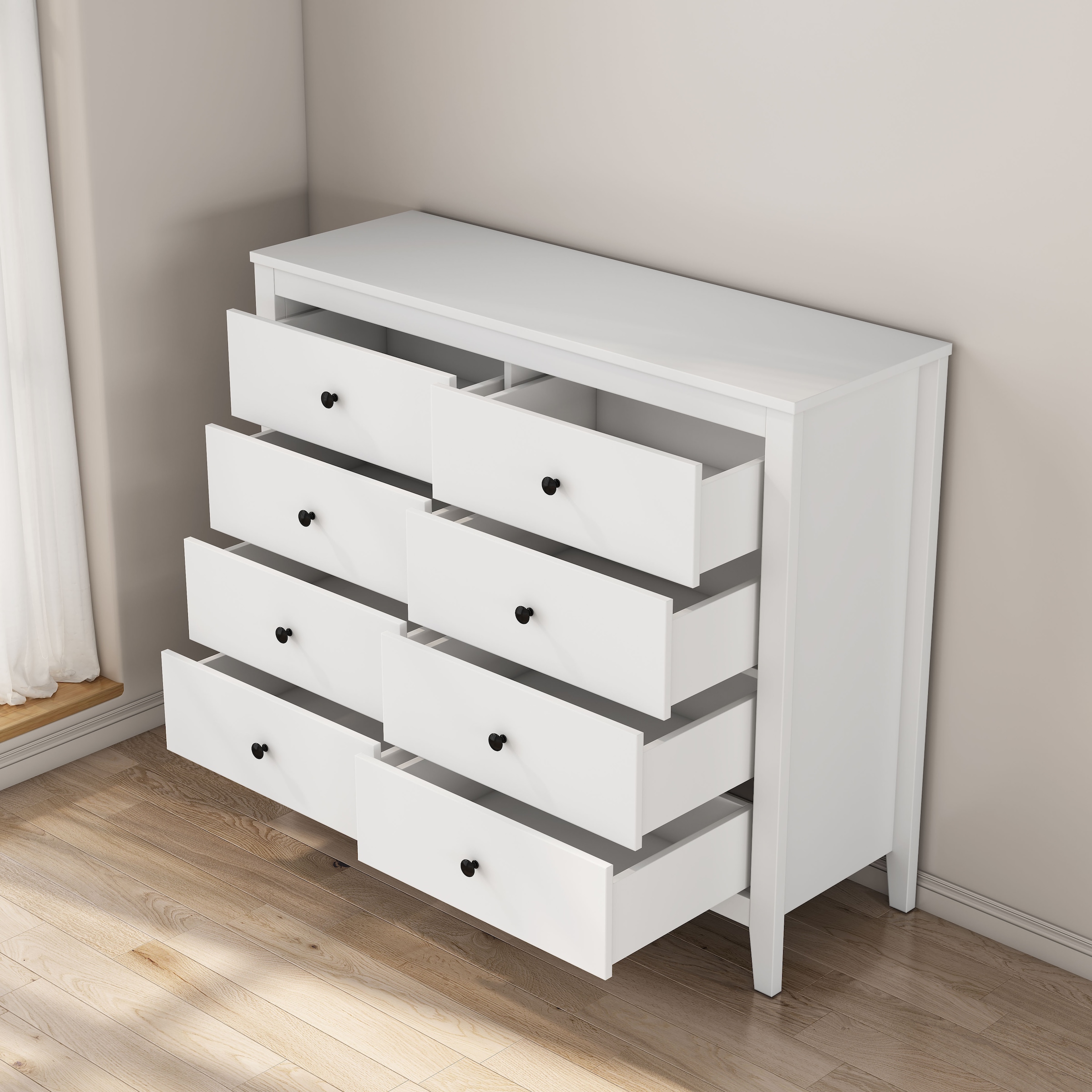 OTTO home Schubkastenkommode »Borkum Sideboard mit 8 Schubladen Bestseller Landhaus weiß« schwarze Griffe aus Metall, 