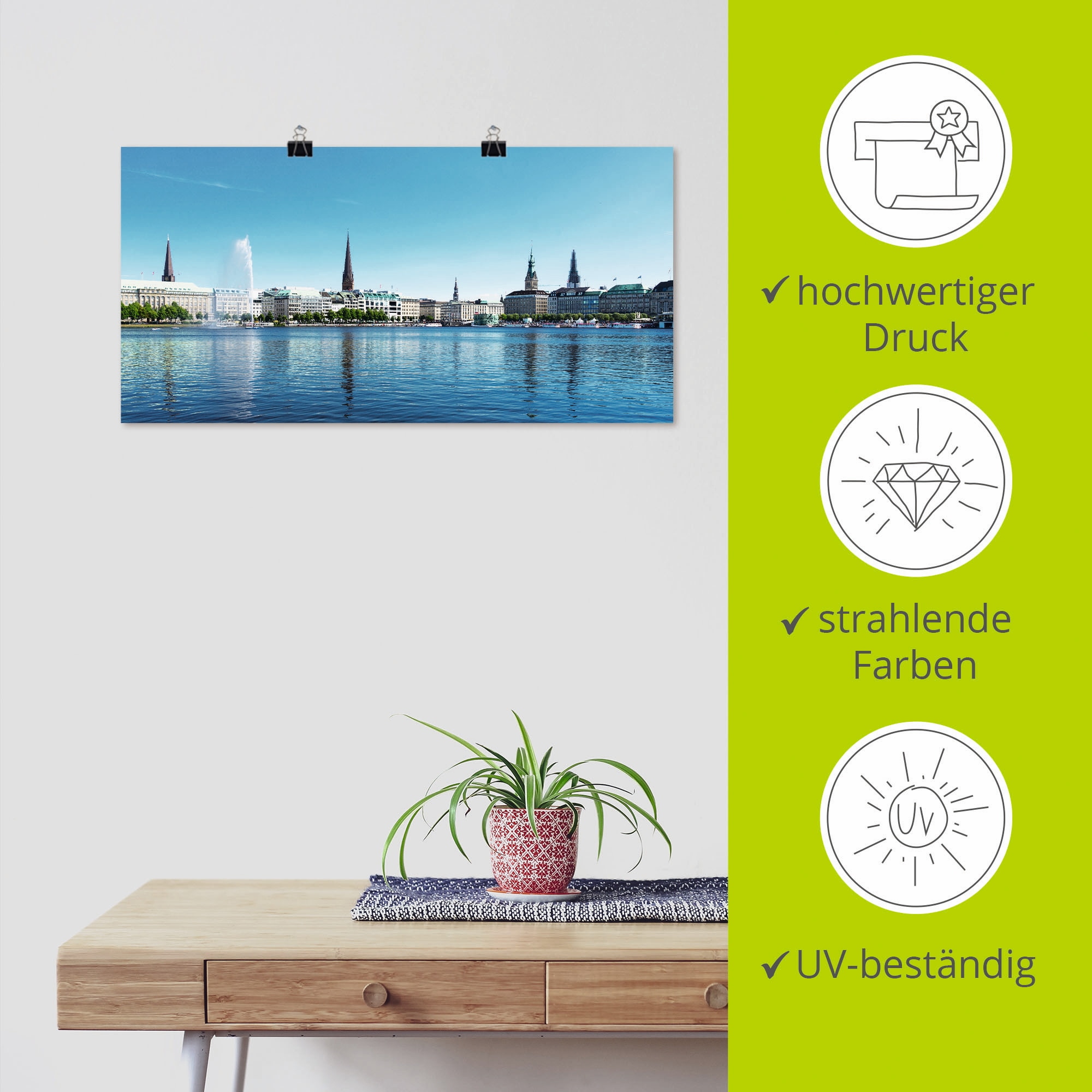 Artland Poster »Hamburg Alsterpanorama« Deutschland 1 Stk. tlg. als Leinwandbild, Poster in verschied. Größen