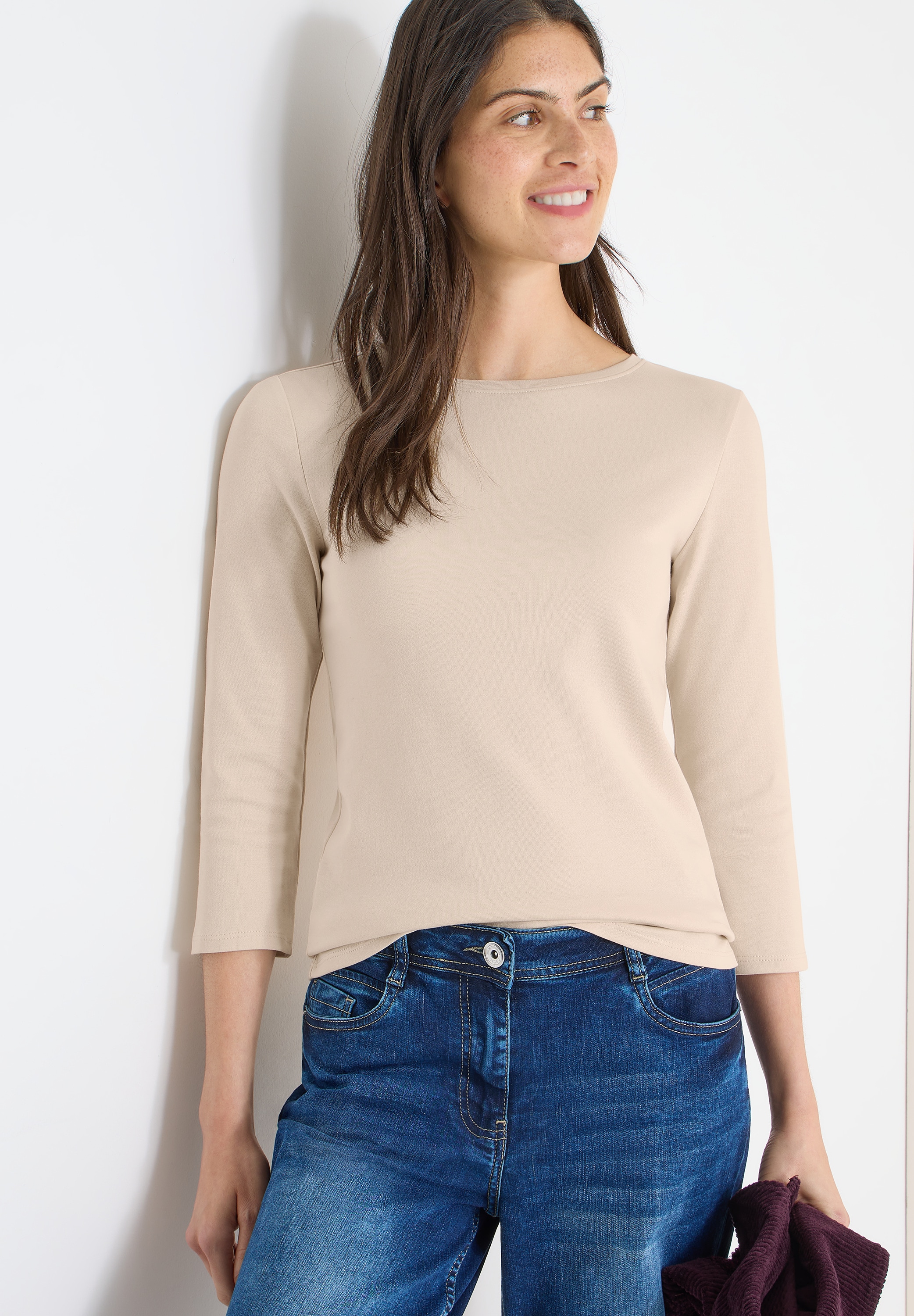 Cecil 3/4-Arm-Shirt »Basic Boatneck« mit U-Boot-Ausschnitt, unifarben