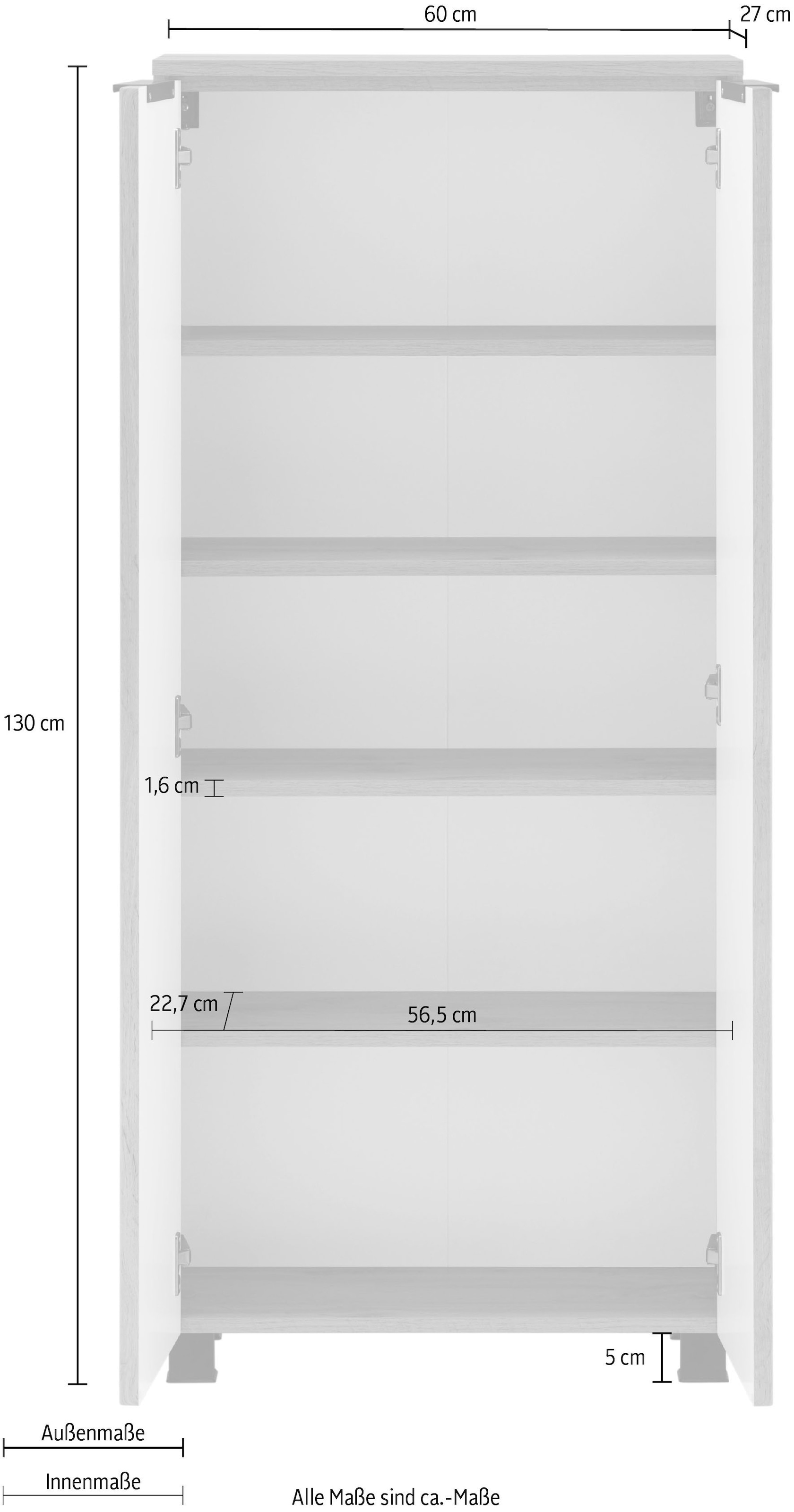 welltime Midischrank »Trento, verschiedene Ausführungen und Farben«, Badmöbel, Badschrank, 60 cm breit, 2 Türen, viel Stauraum