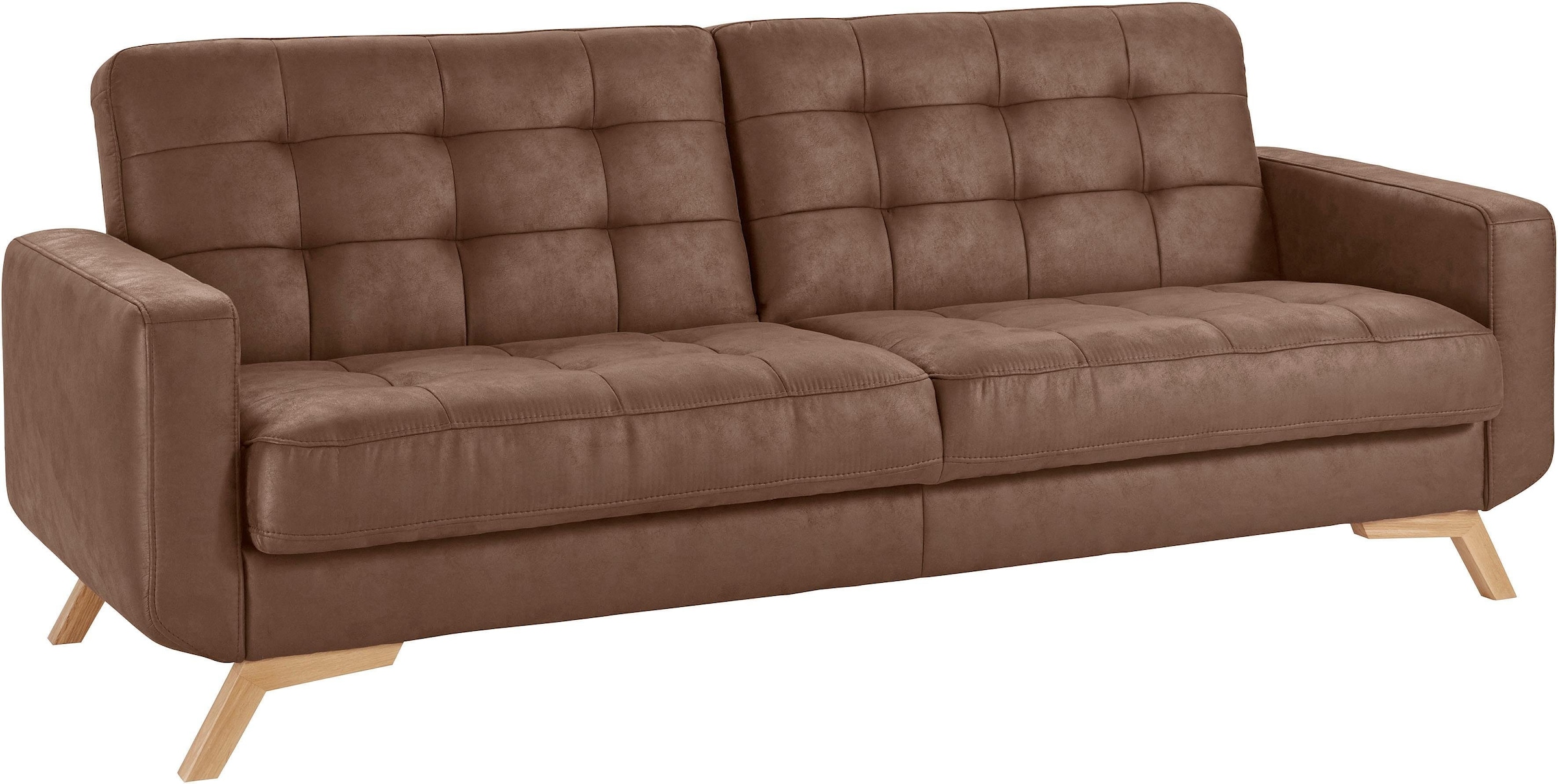 exxpo - sofa fashion 3-Sitzer »Fiord, aktuelles Design, tolle Detailverarbeitung im Sitz und Rücken«, bequem, wahlweise Kippcouch mit Bettfunktion und Bettkasten, Holzfuß