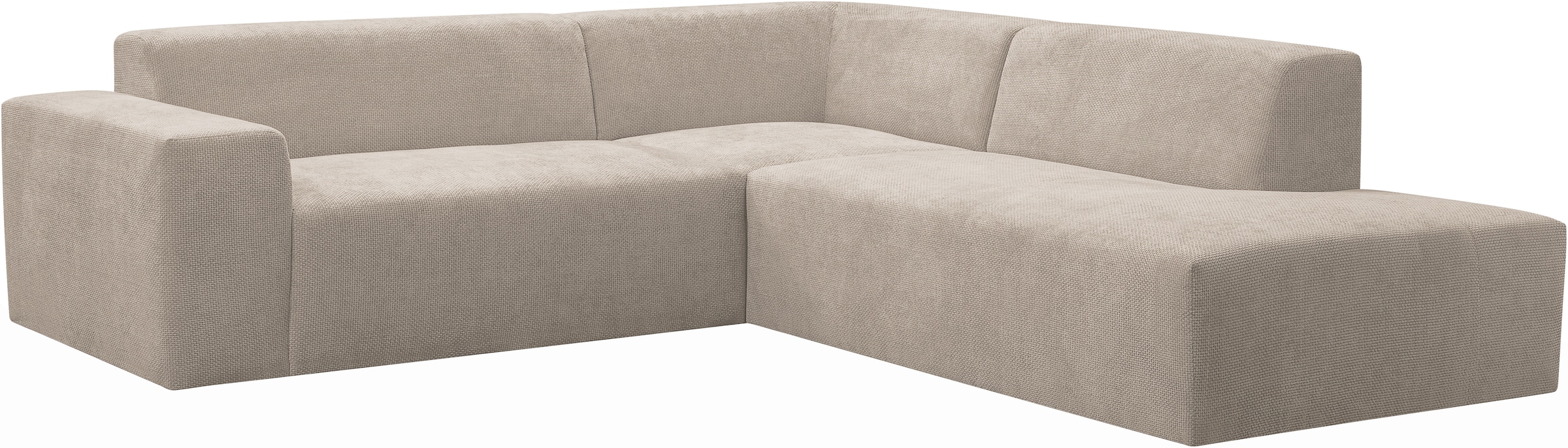 WERK2 Ecksofa »Zeus-M, tolles Sofa mit schönen Details, L-Form«, Curvy Trend Garnitur, urbane Optik, komfortable Wellenunterfederung