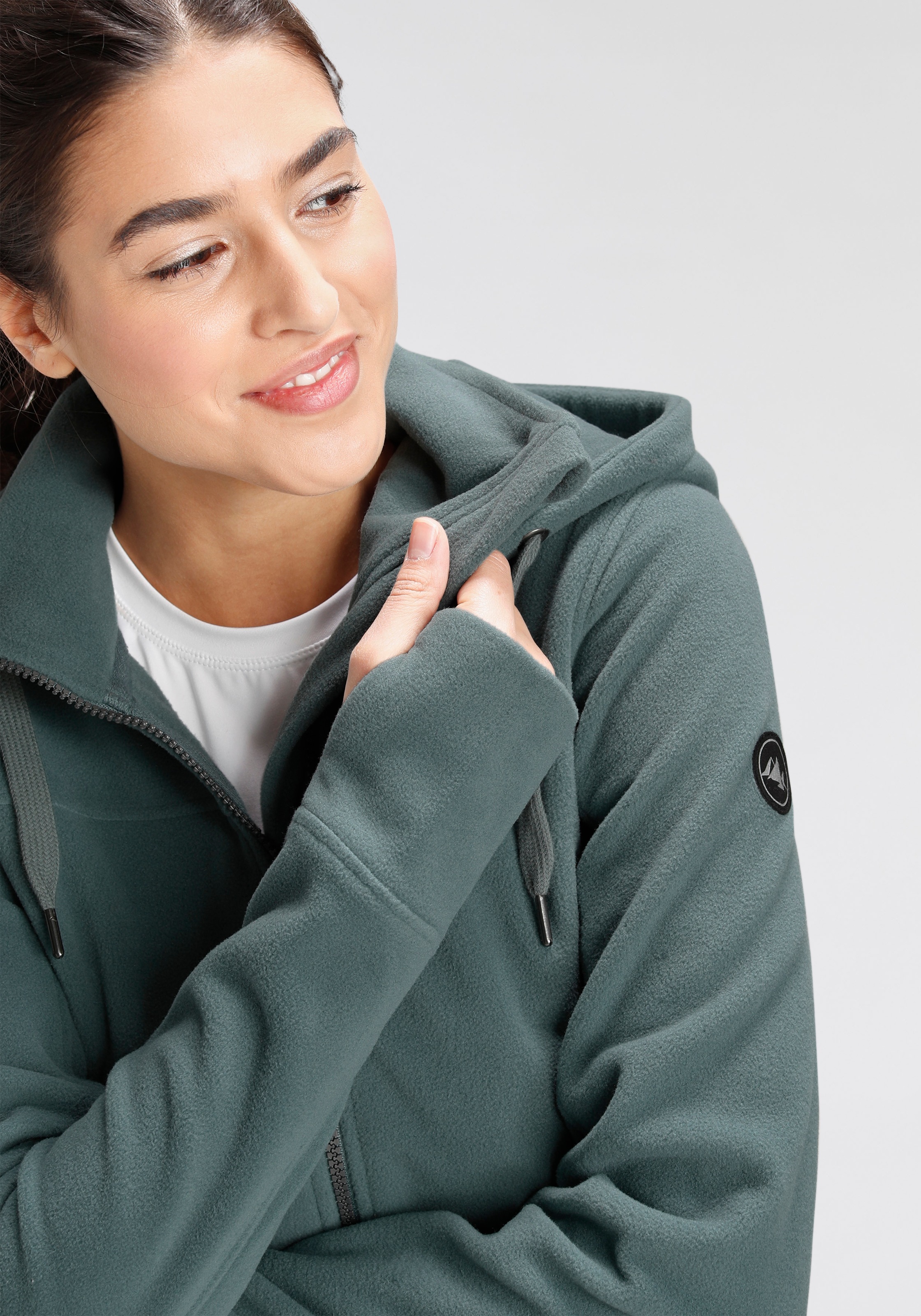 Polarino Fleecejacke, mit Kapuze, aus Fleece, atmungsaktiv, schnell trocknend