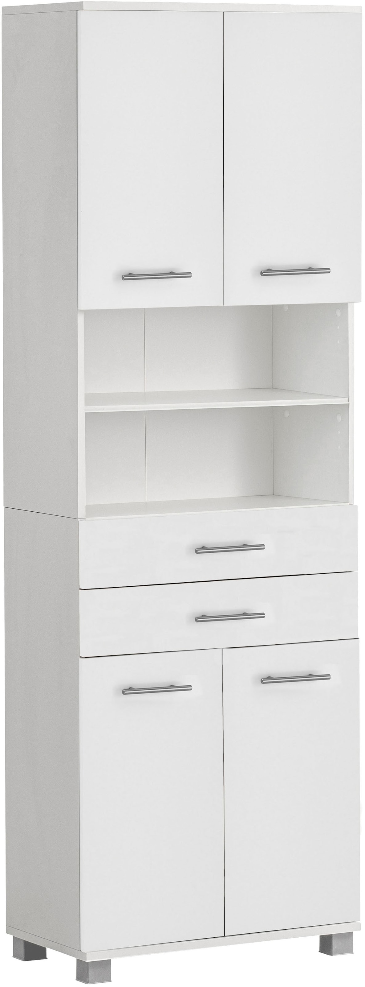 welltime Hochschrank »Emmi, Breite 60 cm, Made in Germany« 4-türig mit 2 Schubkästen und 2 offene Fächer, Made in Germany