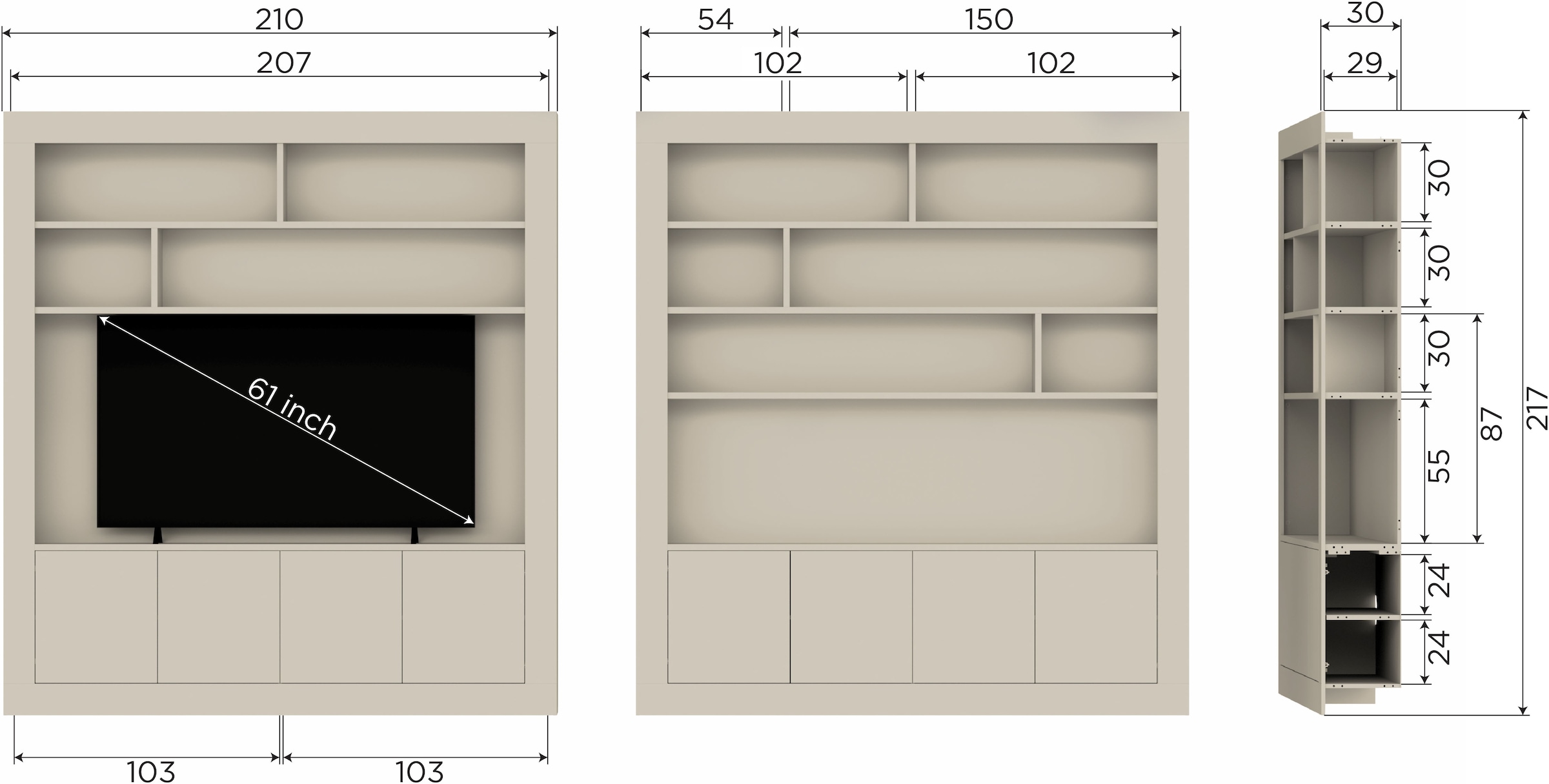WOOOD Wohnwand »Wallcover FSC® Mix Kiefernholz mit Druckmechanismus 210x 31x 229 cm«