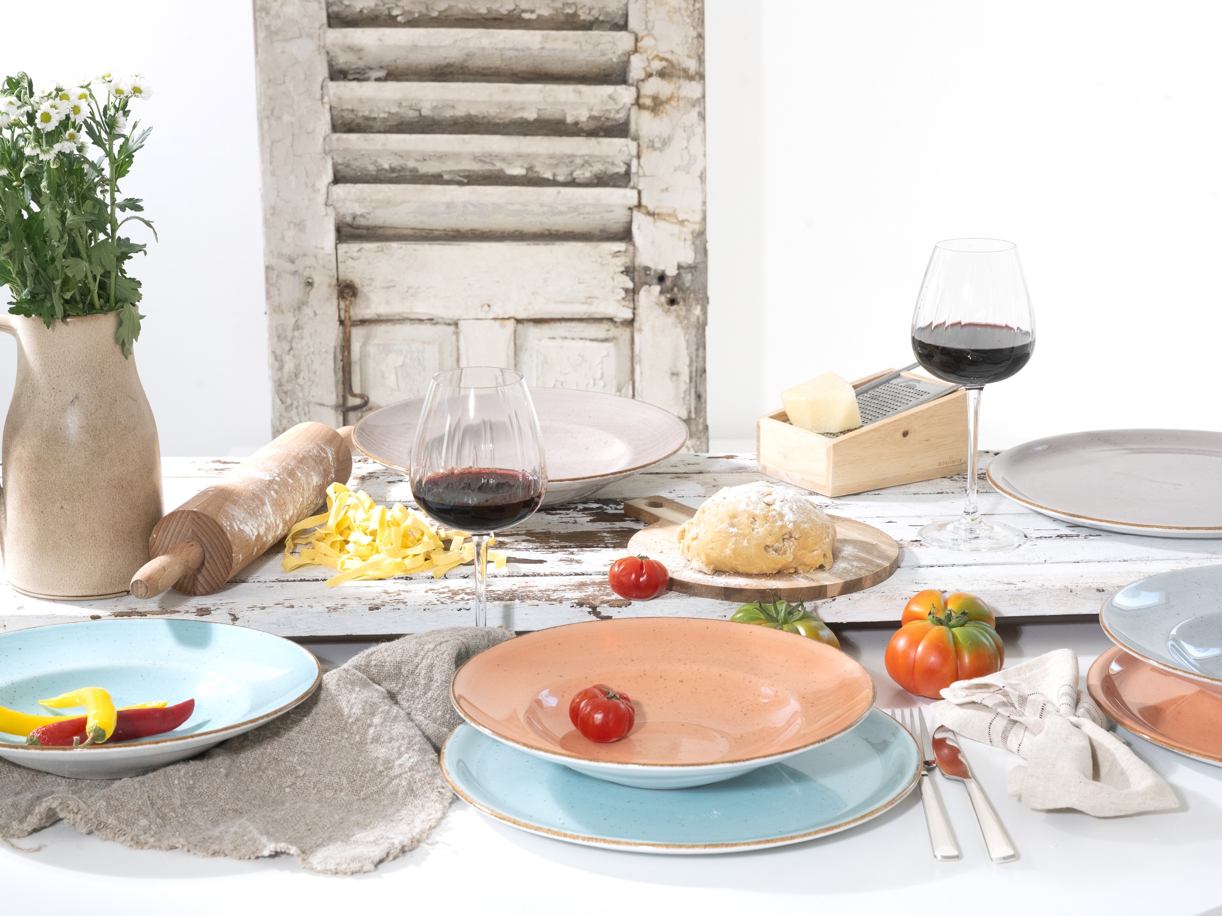 CreaTable Pizzateller »Essteller VINTAGE NATURE«, (Set, 4 St.), Teller Set für 4 Personen, Porzellan