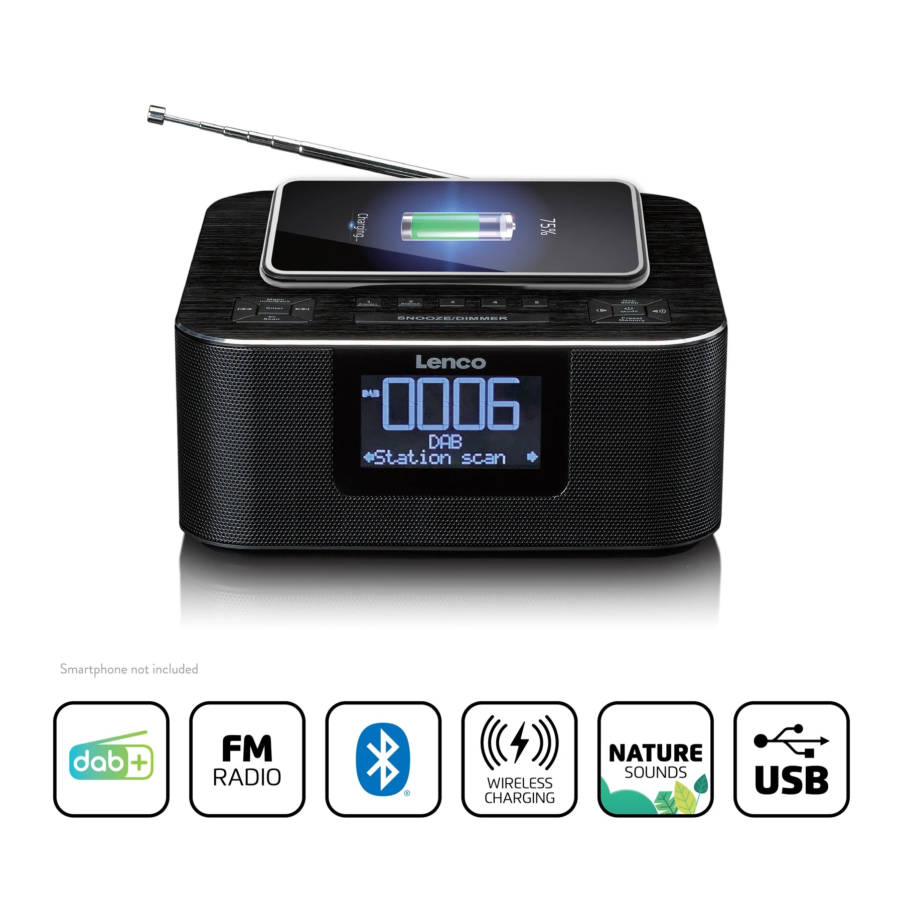 Lenco Uhrenradio »CR-650BK« (Bluetooth Digitalradio (DAB+) | FM-Tuner ) FM‑Radiowecker, LED‑Display, 2 Weckzeiten