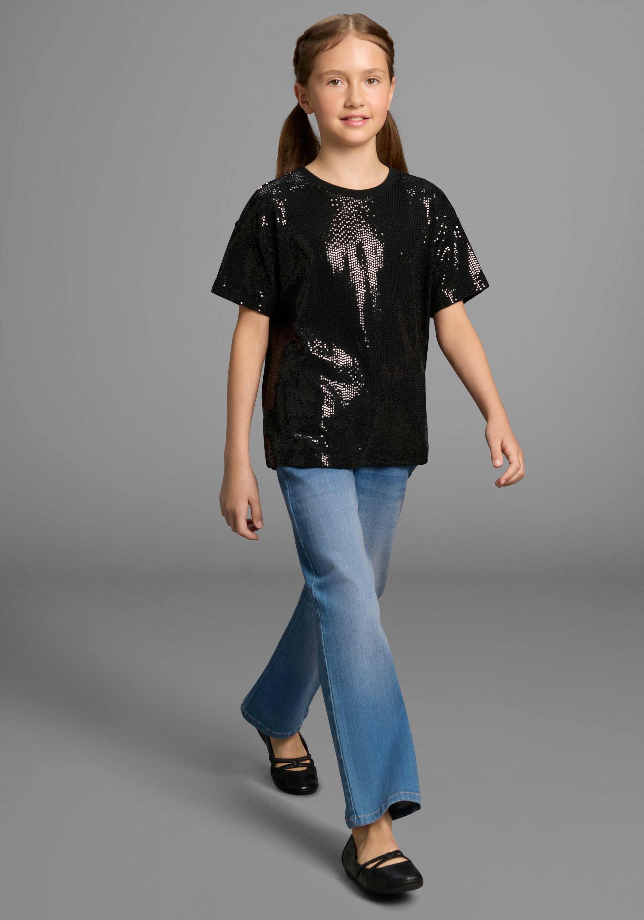 Bruno Banani T-Shirt »festliches Glitzershirt in Paillettenoptik, für Mädchen« Für TEENS, Shirt aus glitzernden Material