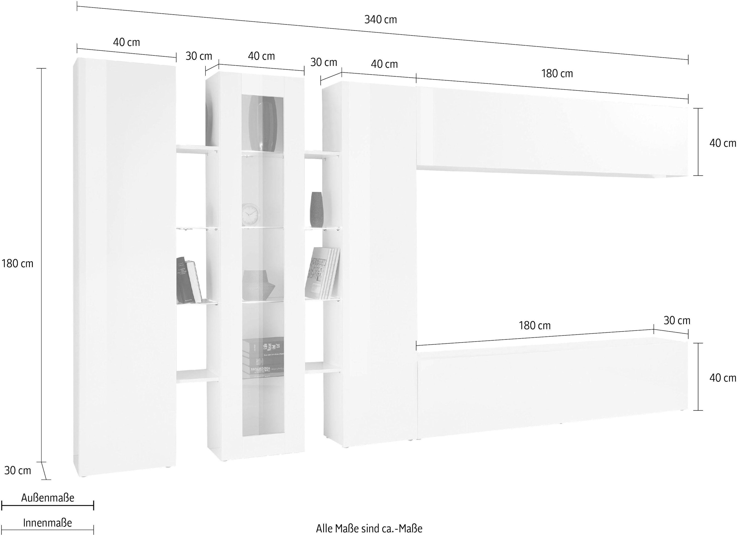 Tecnos Wohnwand »Maruska«, (Set, 5 St.), Front/ Korpus weiß Hochglanz  bequem kaufen | Vitrinenschränke