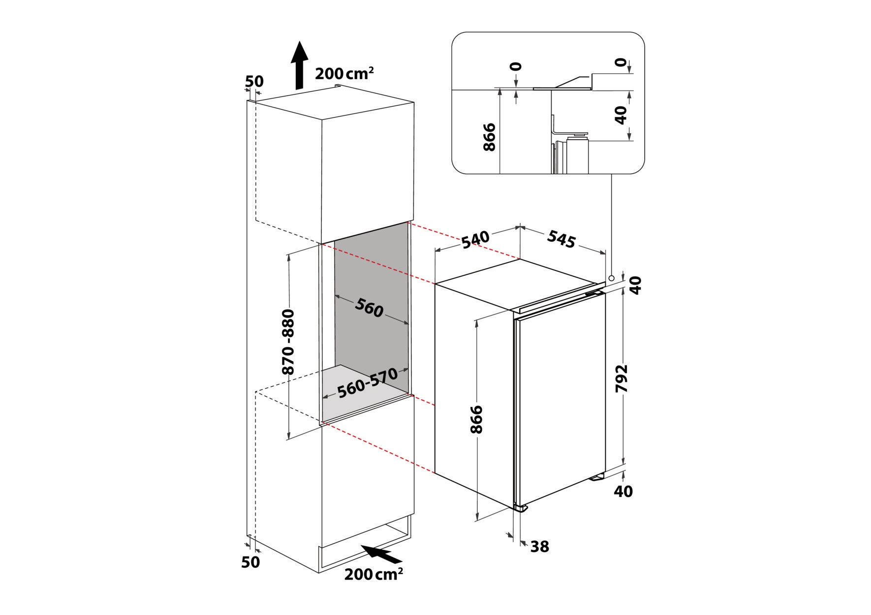 BAUKNECHT Einbaukühlschrank BKSI 9GF3 »BKSI 9GF3« 86,6 cm hoch 54,5 cm breit