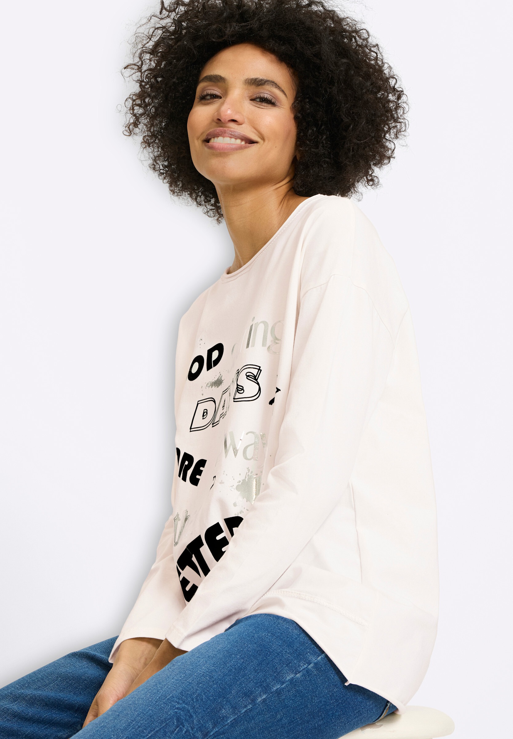 heine T-Shirt »Langarm-Shirt Langarmshirt mit silberfarbenen Details«
