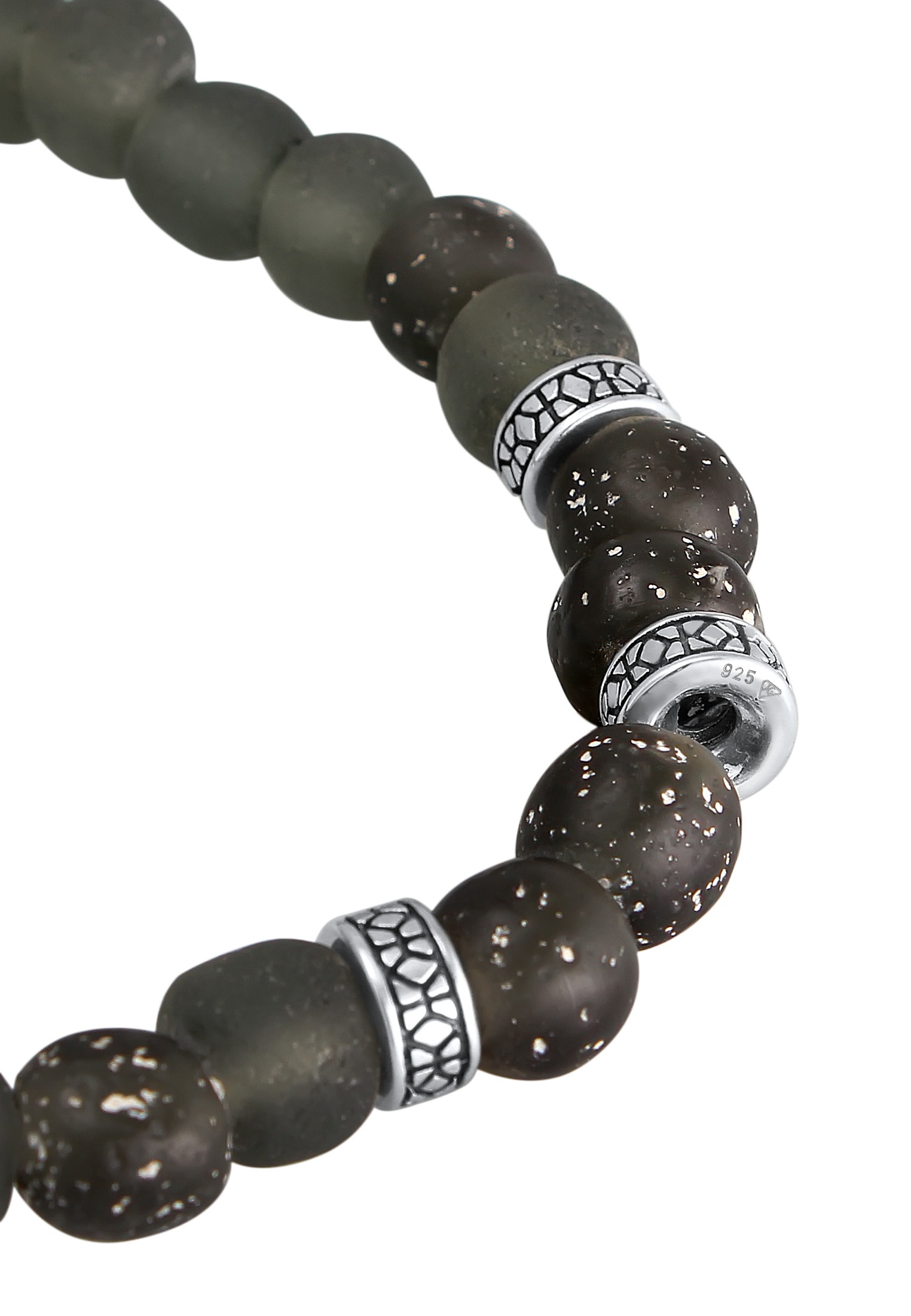 Kuzzoi Silberkette »Halskette Recycelte Glas Olive Perlen Beads 925 Silber«