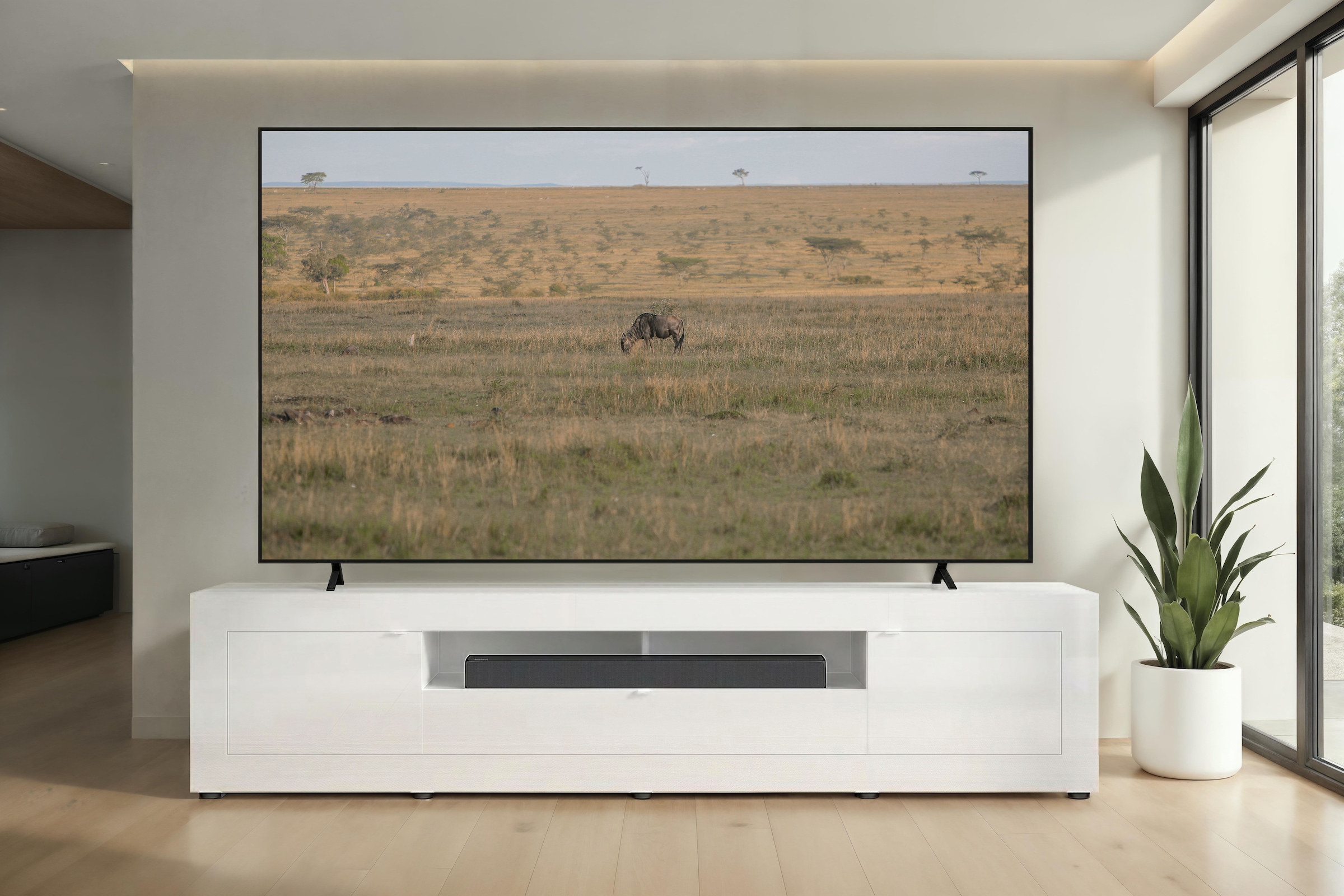 Home affaire Lowboard »Basic, 245 cm breit, 47 cm tief, 2 Türen, 1 Schubkasten, Medienboard« Modernes Lowboard für bis zu 98-Zoll-TV – perfekt für die WM