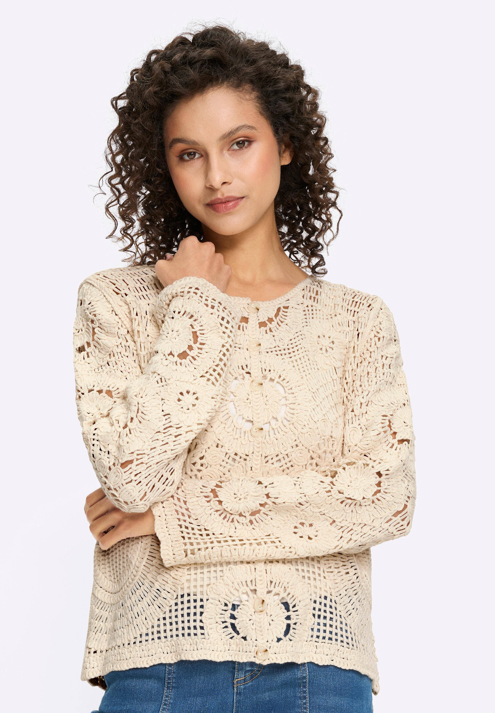 heine Strickjacke »Ajour-Strickjacke Ajourstrickjacke in Häkel-Optik«