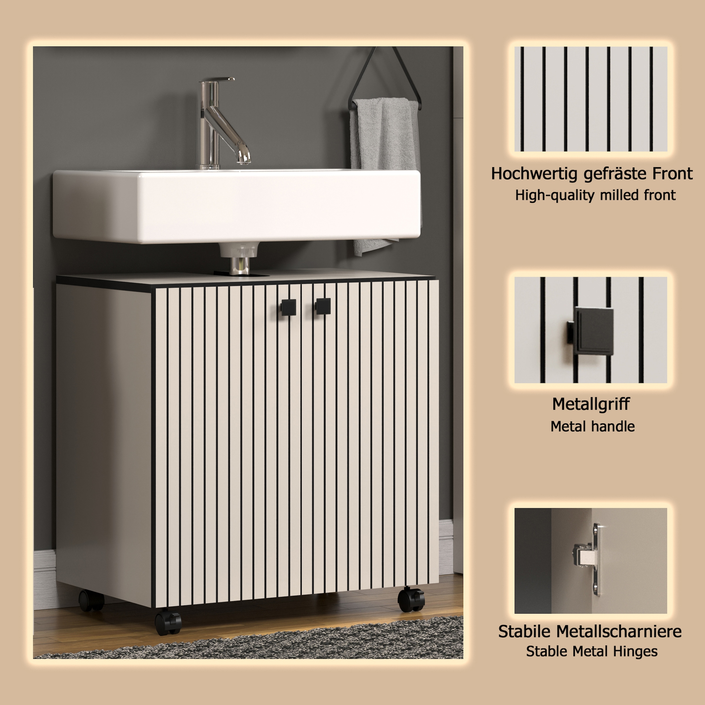 welltime Waschbeckenunterschrank »Amrum«, Waschtisch auf Rollen - (B/T/H) wahlweise 60-80/42/64 cm