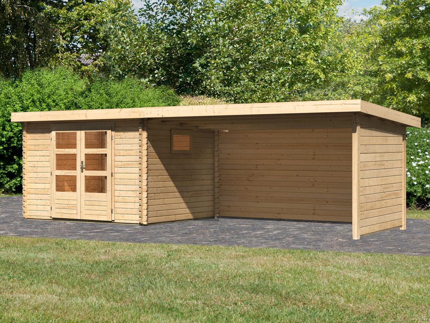 WOODFeeling Gartenhaus »Trittau 3«, mit Anbaudach