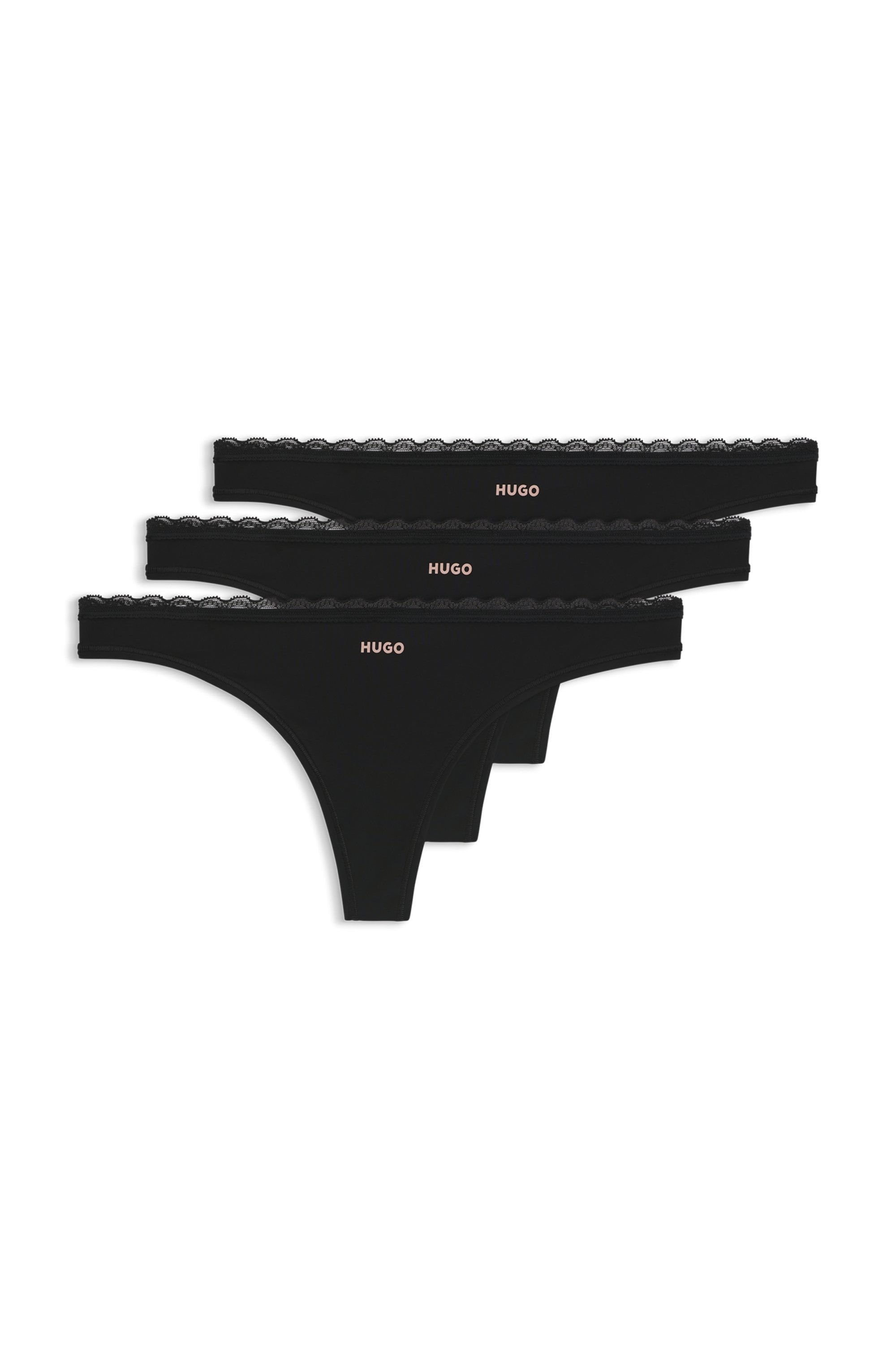 HUGO Underwear String »TRIPLET MICRO« 3 Stk. mit niedriger Bundhöhe und tonalem Spitzenbesatz