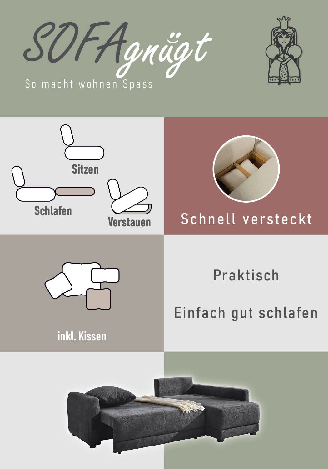 Jockenhöfer Gruppe Ecksofa »Venezia, inklusive Bettfunktion und Bettkasten« Ottomane links oder rechts montierbar, inkl. Rücken- und Zierkissen