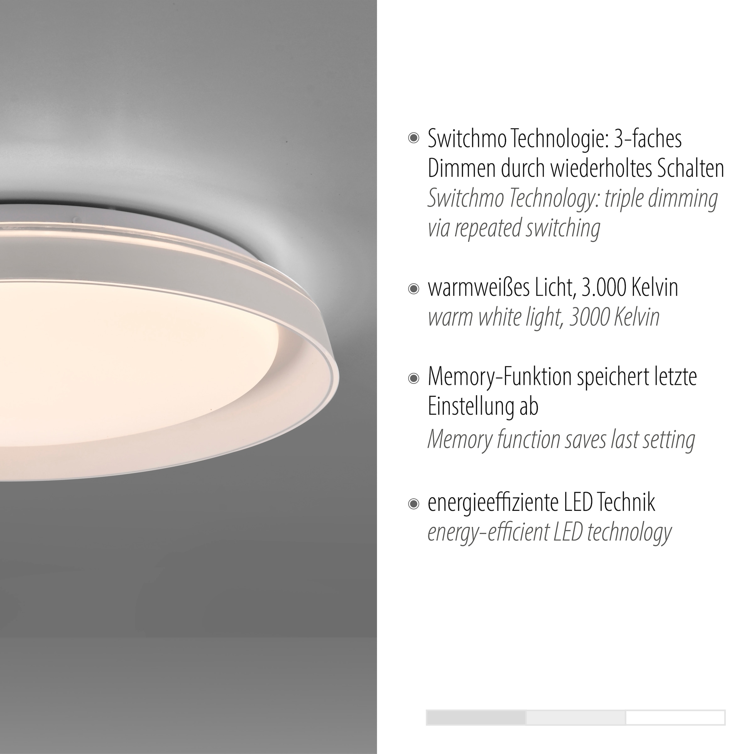 JUST LIGHT Deckenleuchte »SATI« LED-Board 1 Stk. Warmweiß LED, dimmbar, Switchmo, Memory, nach Trennung vom Netz