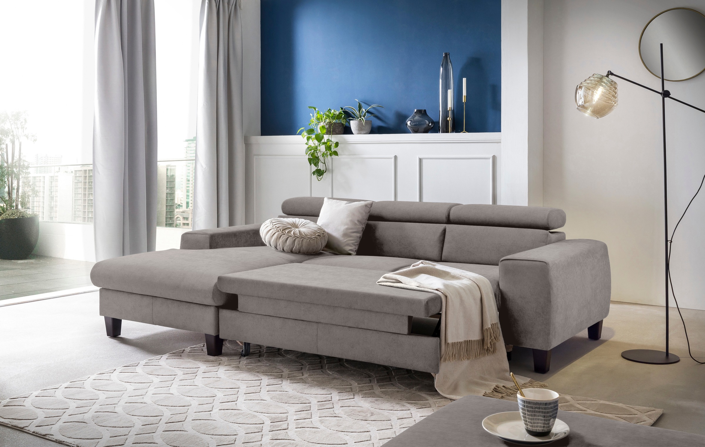 COTTA Ecksofa »Morven L-Form«, Inklusive Kopfteilverstellung, wahlweise mit Ladestation, Bettfunktion