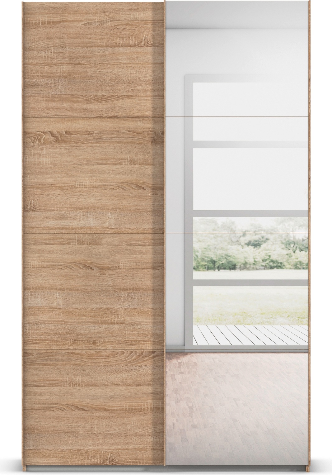 rauch Schwebetürenschrank »Kleiderschrank Schrank Garderobe Schlafzimmerschrank EVELYN«, in elegantem Stil mit Spiegel 5 Breiten viel Stauraum MADE IN GERMANY