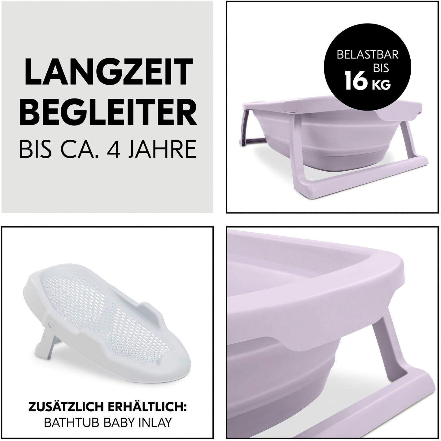 Hauck Babybadewanne »Wash N Fold M, Lavender«, Faltbadewanne mit Wassertemperaturmessung am Ablaufstopfen
