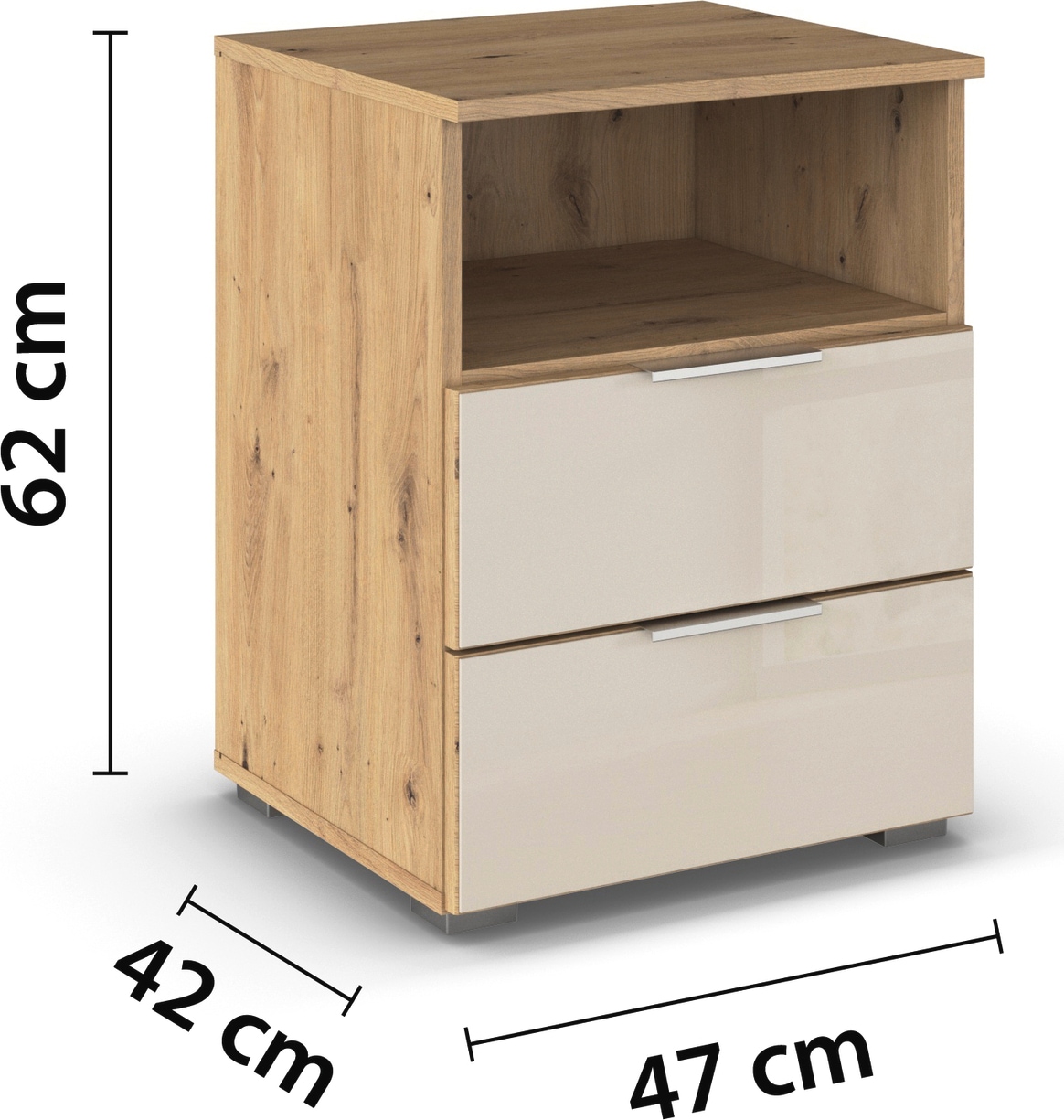 rauch Nachtkommode »Nachttisch Nachtschrank Nachtkonsole AGORDO mit Glasfront«, (in zwei Griff-Farben), mit 2 Schubladen und Nische für viel Stauraum MADE IN GERMANY