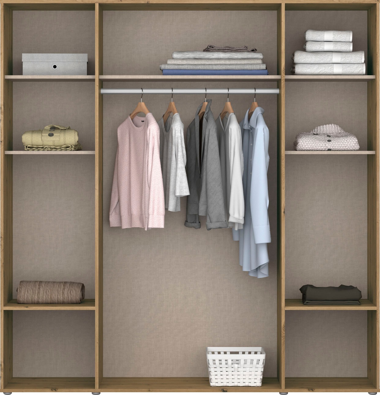 rauch Drehtürenschrank »Kleiderschrank Schrank Garderobe Wäscheschrank VOYAGER«, (in 3 verschiedenen Ausstattungen BASIC/CLASSIC/PREMIUM), moderne Griffe in Graumetallic mit Außenschubkästen MADE IN GERMANY