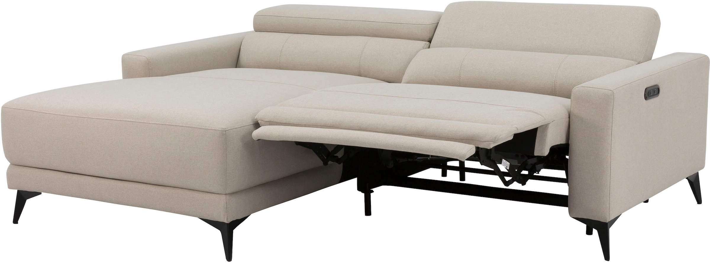OTTO home Ecksofa »LEWII, L-Form, 213 cm - elektr. Relaxfunktion« mit USB A/C-Anschluss. Federkern, verstellbaren Kopfstützen, Webstoff