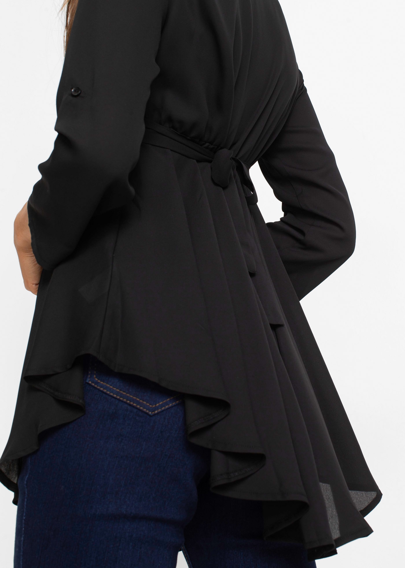 bonprix Longbluse »Longbluse« mit Gürtel,  ausgestellte Passform, mit Hemdblusenkragen, unifarben