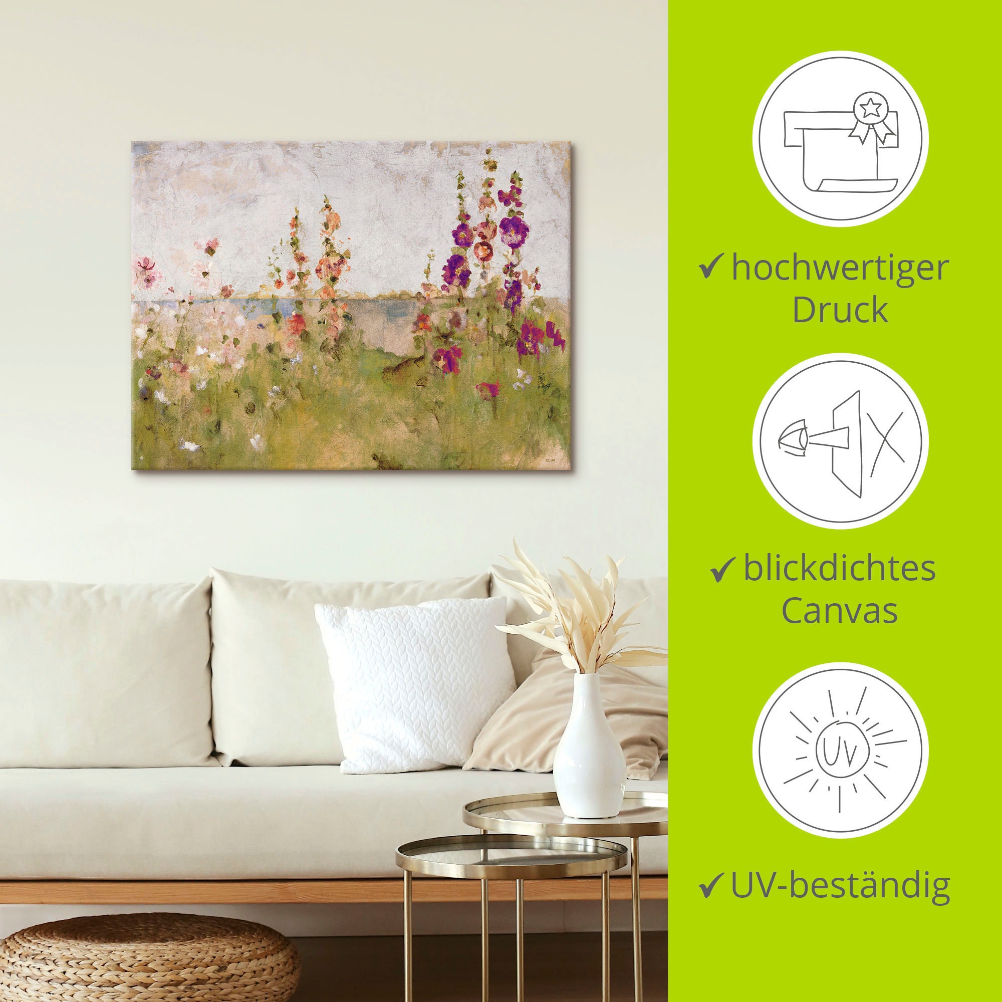 Artland Wandbild »Stockrosen am Meer«, Blumen, (1 St.), als Leinwandbild, Poster, Wandaufkleber in verschied. Größen
