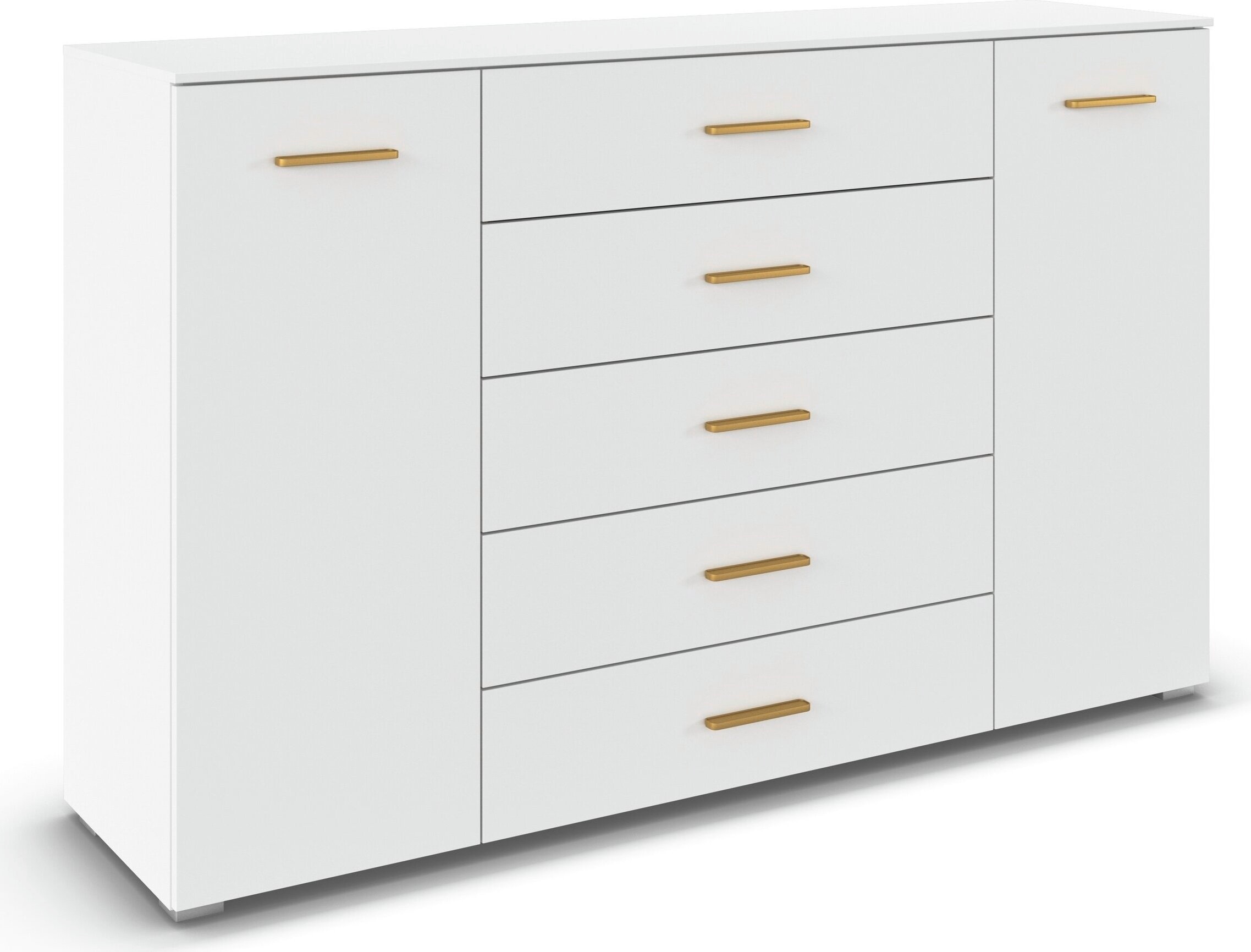 OTTO home Kombikommode »Sideboard Kommode Schubladen SCHNELLMONTAGESYSTEM ZELLARA by rauch-ONE« Weiß, 2-türig 5 Schubladen, Griffe Gold aus Metall MADE IN GERMANY