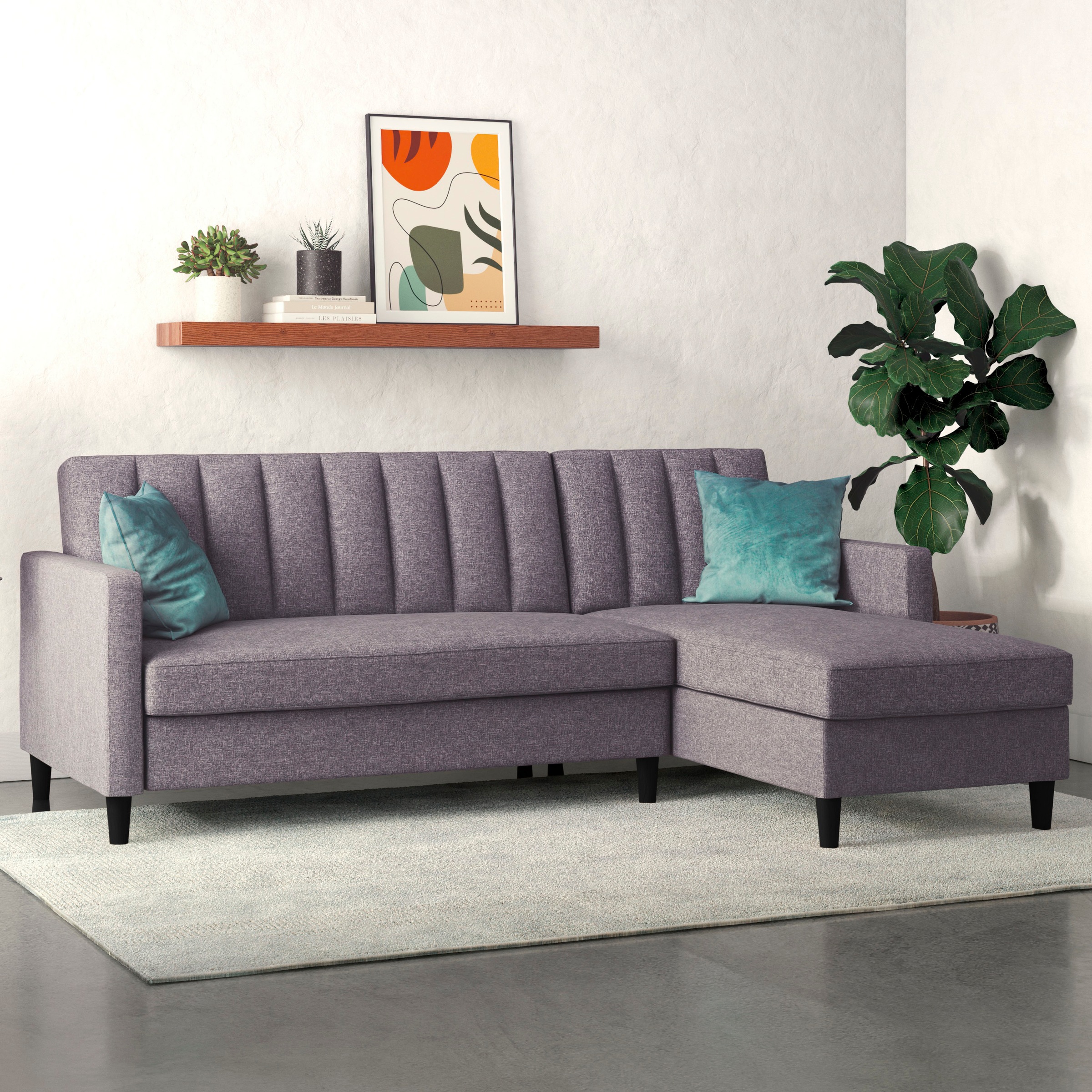 Dorel Home Ecksofa mit Schlafffunktion, Recamiere mit Stauraum beidseitig montierbar, Rückenlehne 2-teilig und 3-fach verstellbar