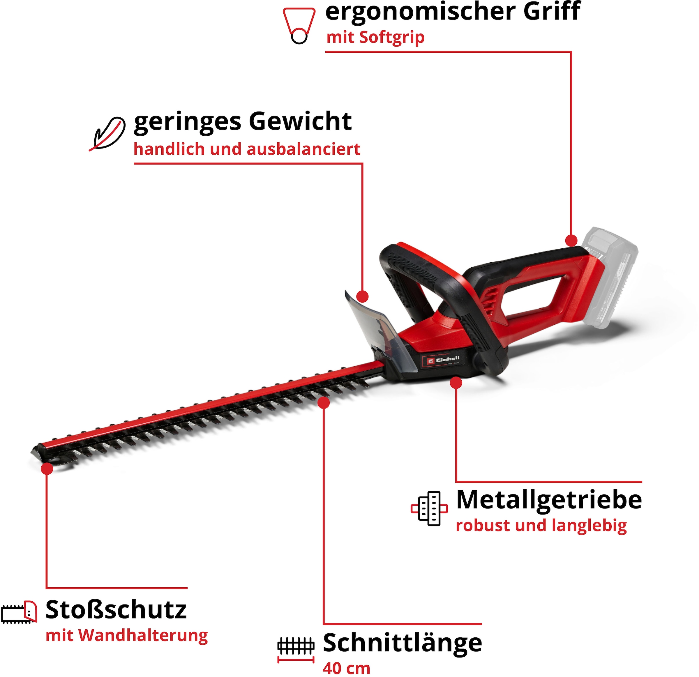 Einhell Akku-Heckenschere »GC-CH 18/40 Li (1x 2,5 Ah)«, (Set), 3tlg., inkl. Akku und Ladegerät